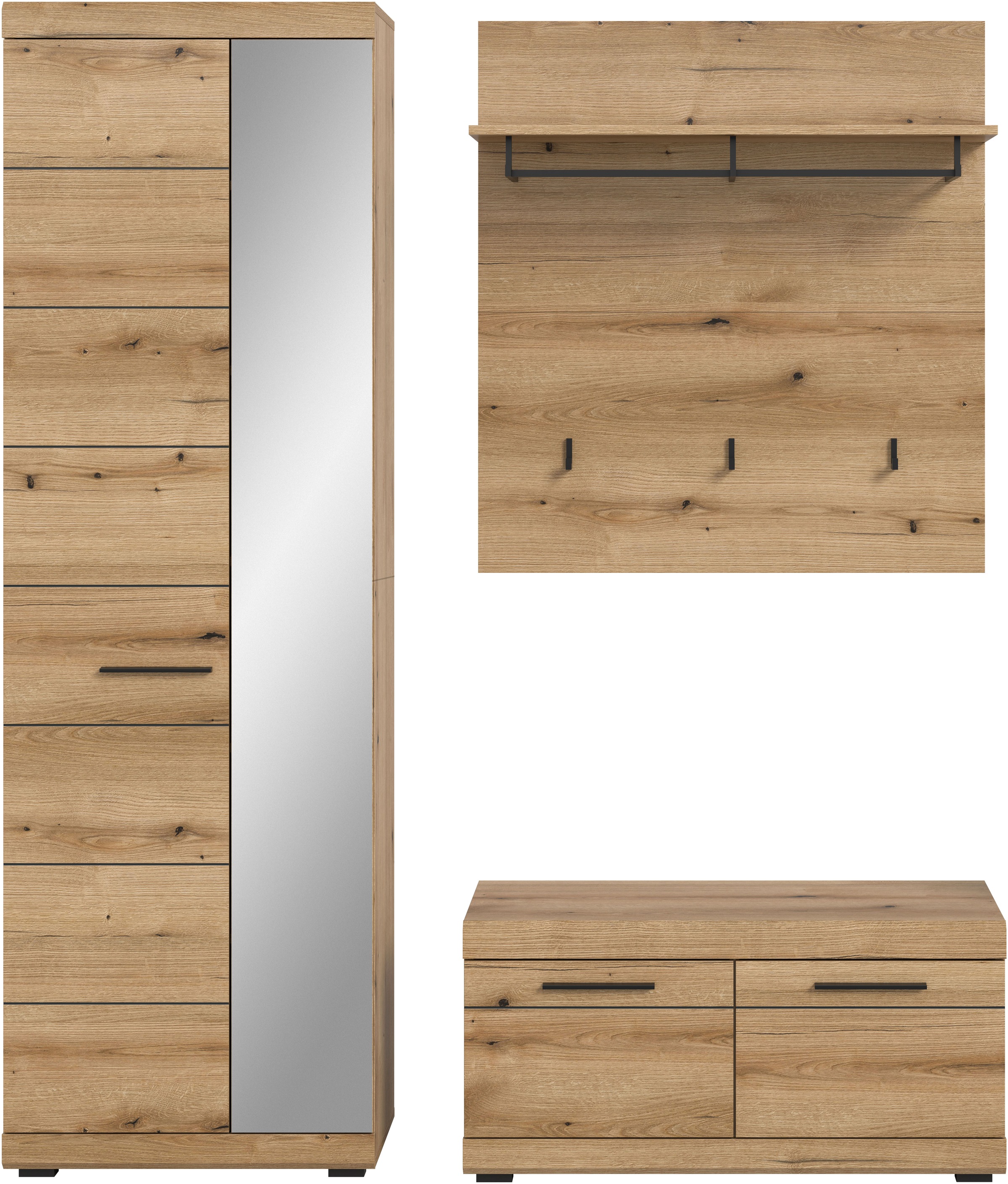 INOSIGN Garderoben-Set »Siena, Fronten mit hochwertiger Rillenfräsung, 3-teilig,bestehend aus:«, (Komplett-Set, 3 St.), Scout Garderobenkombination 3-tlg., Flur, Diele