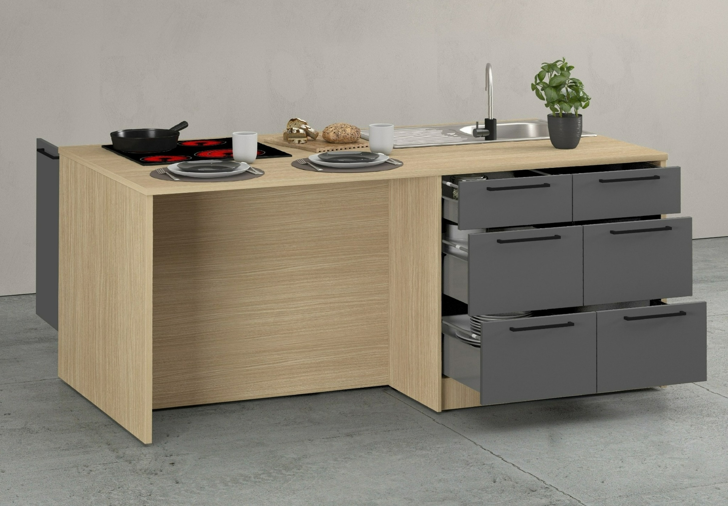 KOCHSTATION Kücheninsel »KS-Luna« Breite 200 cm, wahlweise mit Hanseatic-E-Geräten