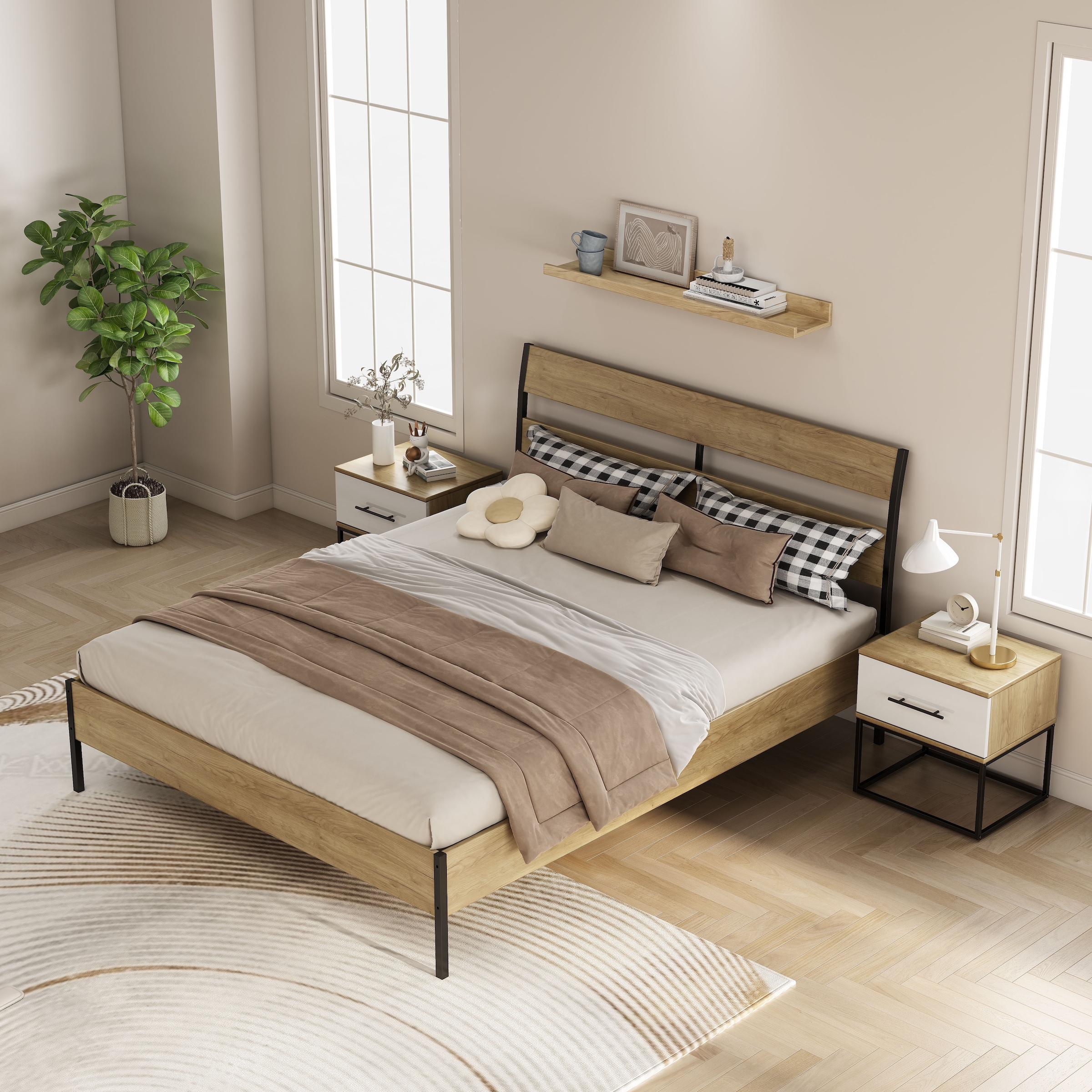 OTTO home Nachtkommode »Lucca Nachttisch Set mit Metallkufen und schwarzen Griffen« Set, 2 Schränke im Set , Hochglanz Fronten in weiß, 