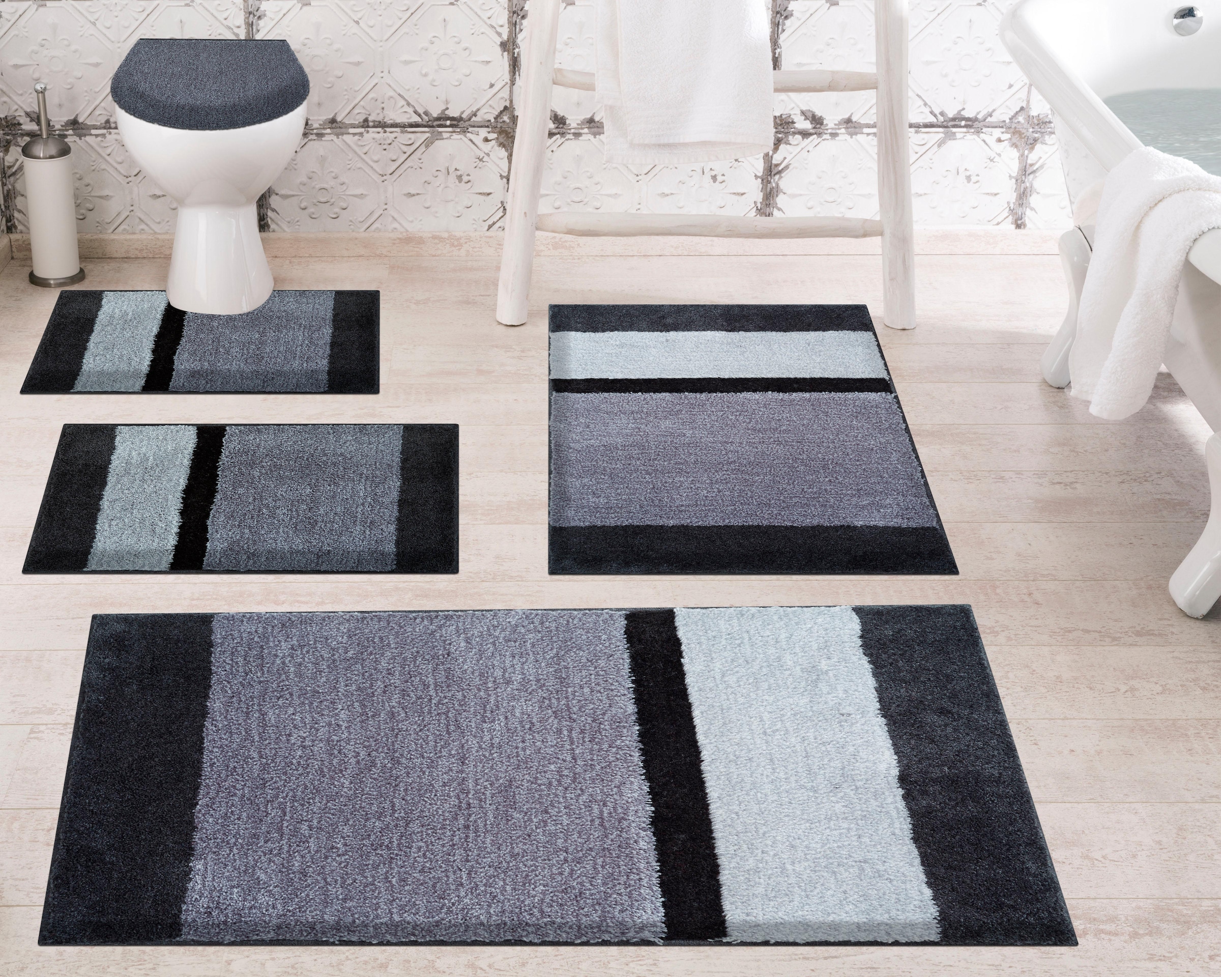 Grund Badematte »Room«, rutschhemmend beschichtet, fußbodenheizungsgeeignet, besonders dichter Flor, Badematte mit Streifen
