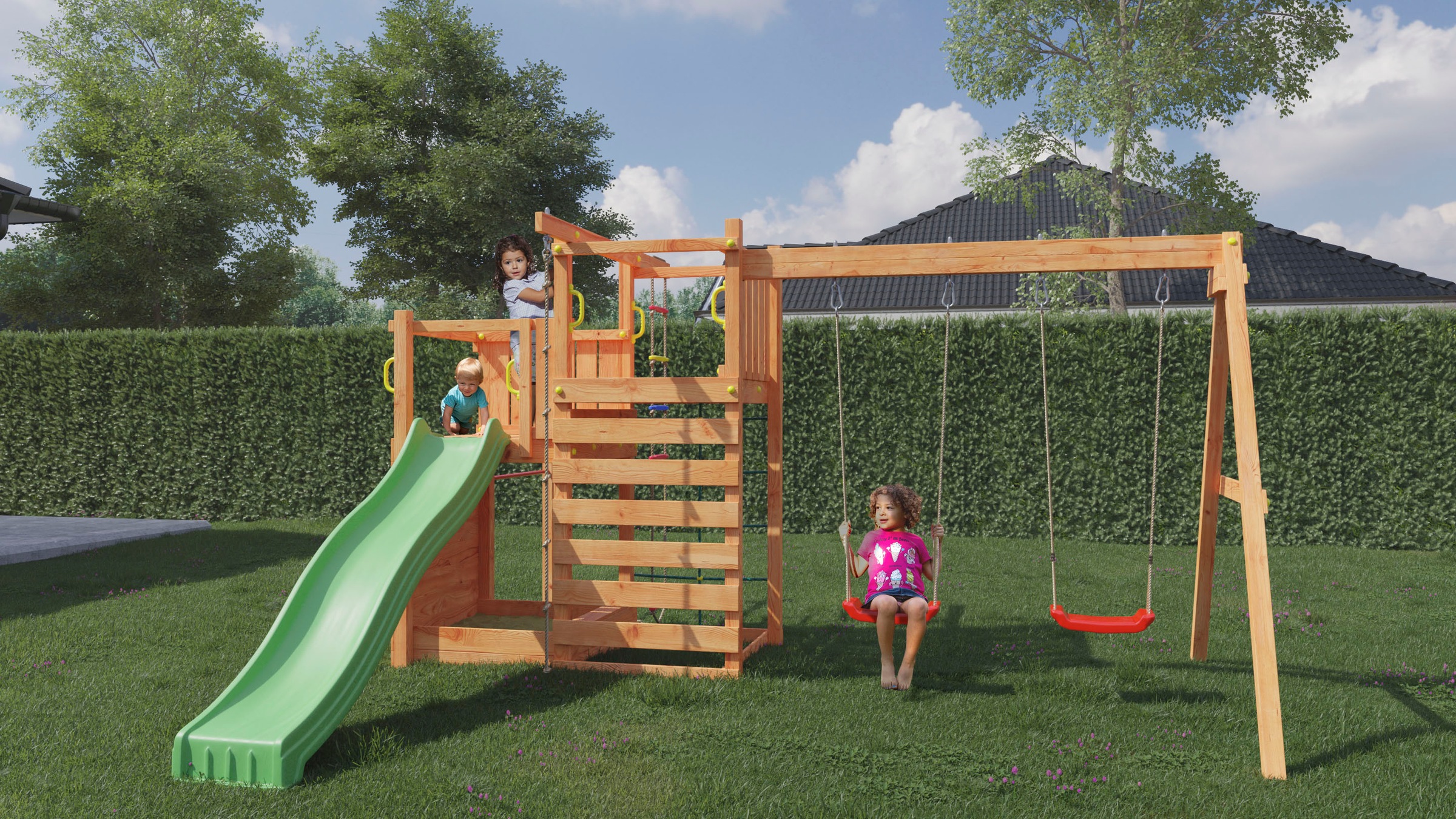 FUNGOO Spielturm »Climbing Star 3« mit Schaukel & Rutsche, Klettererweiterung, FSC® - schützt Wald