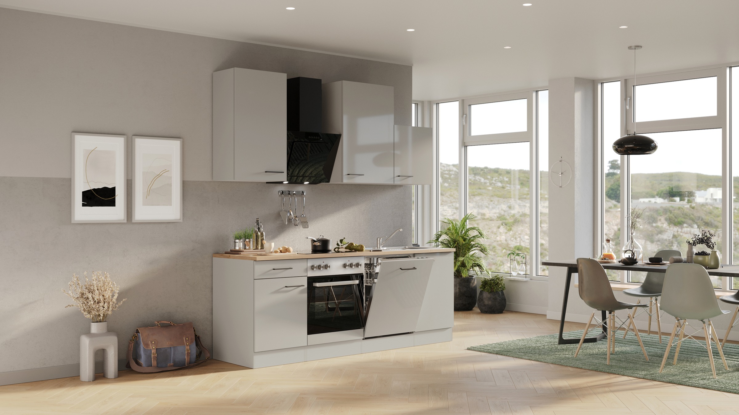 Flex-Well Küchenzeile »Lund« wahlweise mit E-Geräten, Breite 220 cm, glänze günstig online kaufen