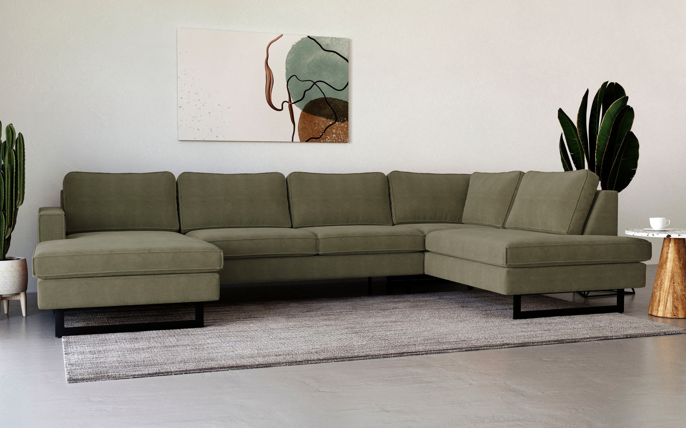PLACES OF STYLE Wohnlandschaft "Pinto, 350 cm, U-Form, XXL, mit Ottomanen" günstig online kaufen