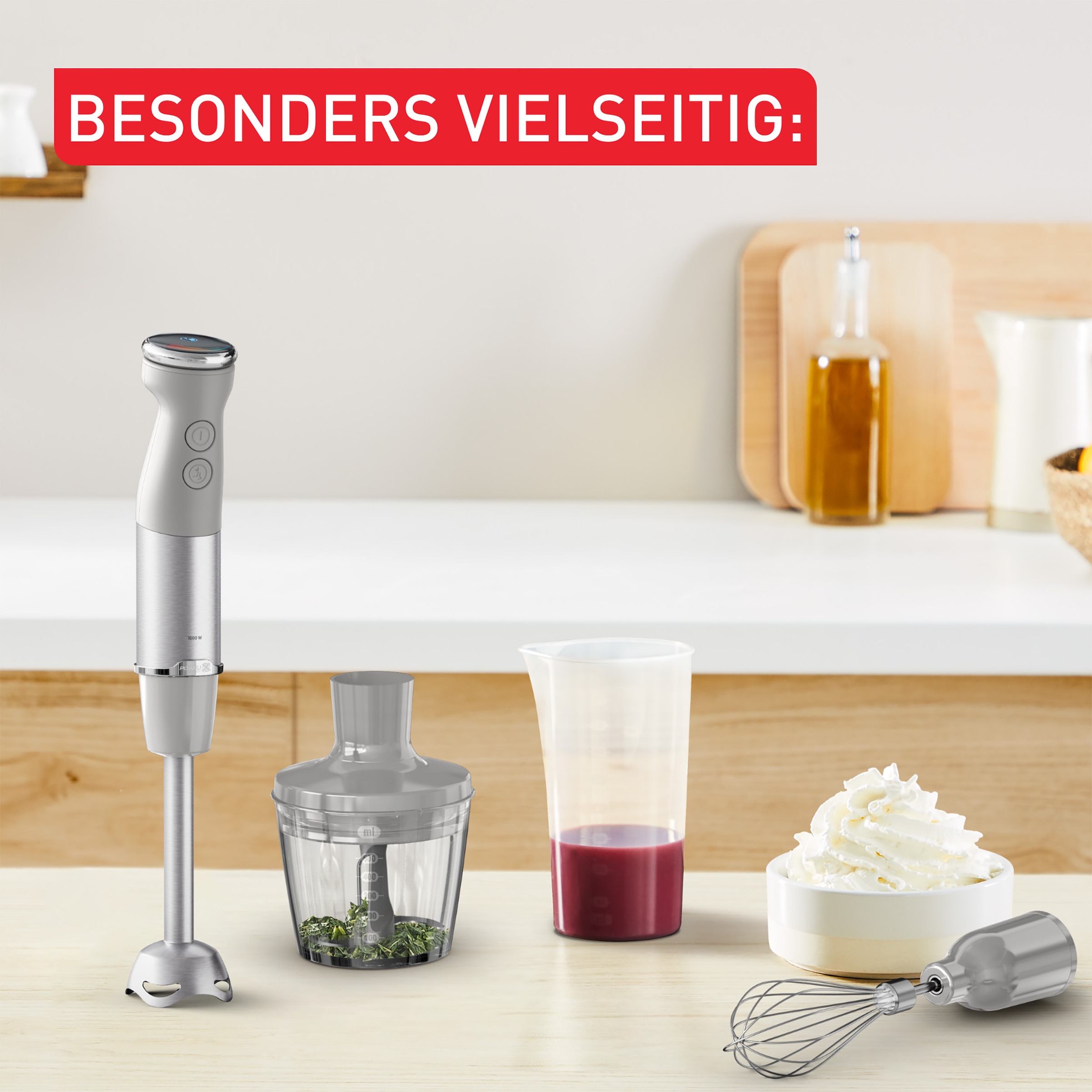 Tefal Stabmixer »HB673B Quickchef+«, 1000 W, Silence-Modus, 20 Geschwindigkeitsstufen, inkl. Zubehör