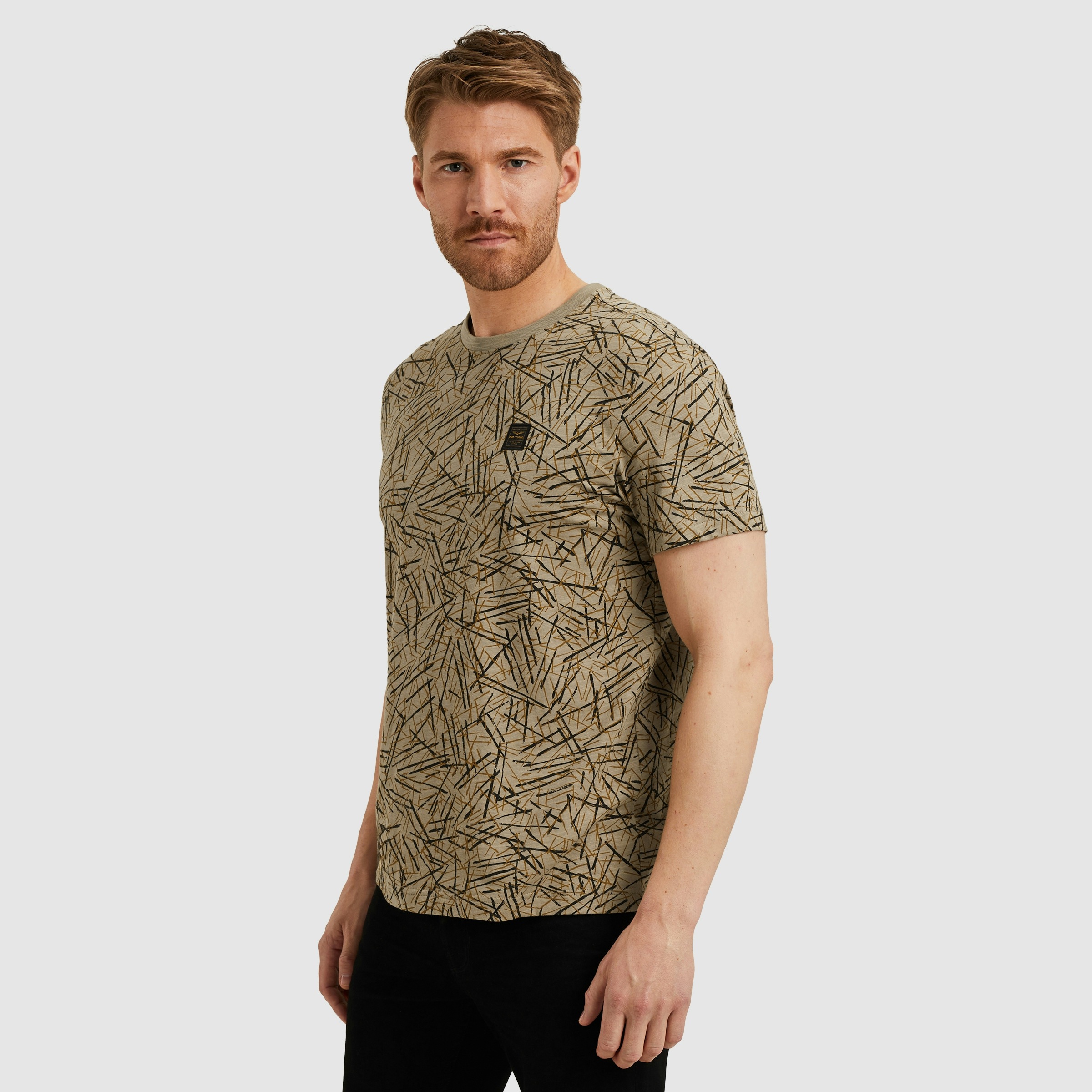 PME LEGEND T-Shirt »Short sleeve r-neck slub jersey aop« Allover-Druck mit Logo-Badge