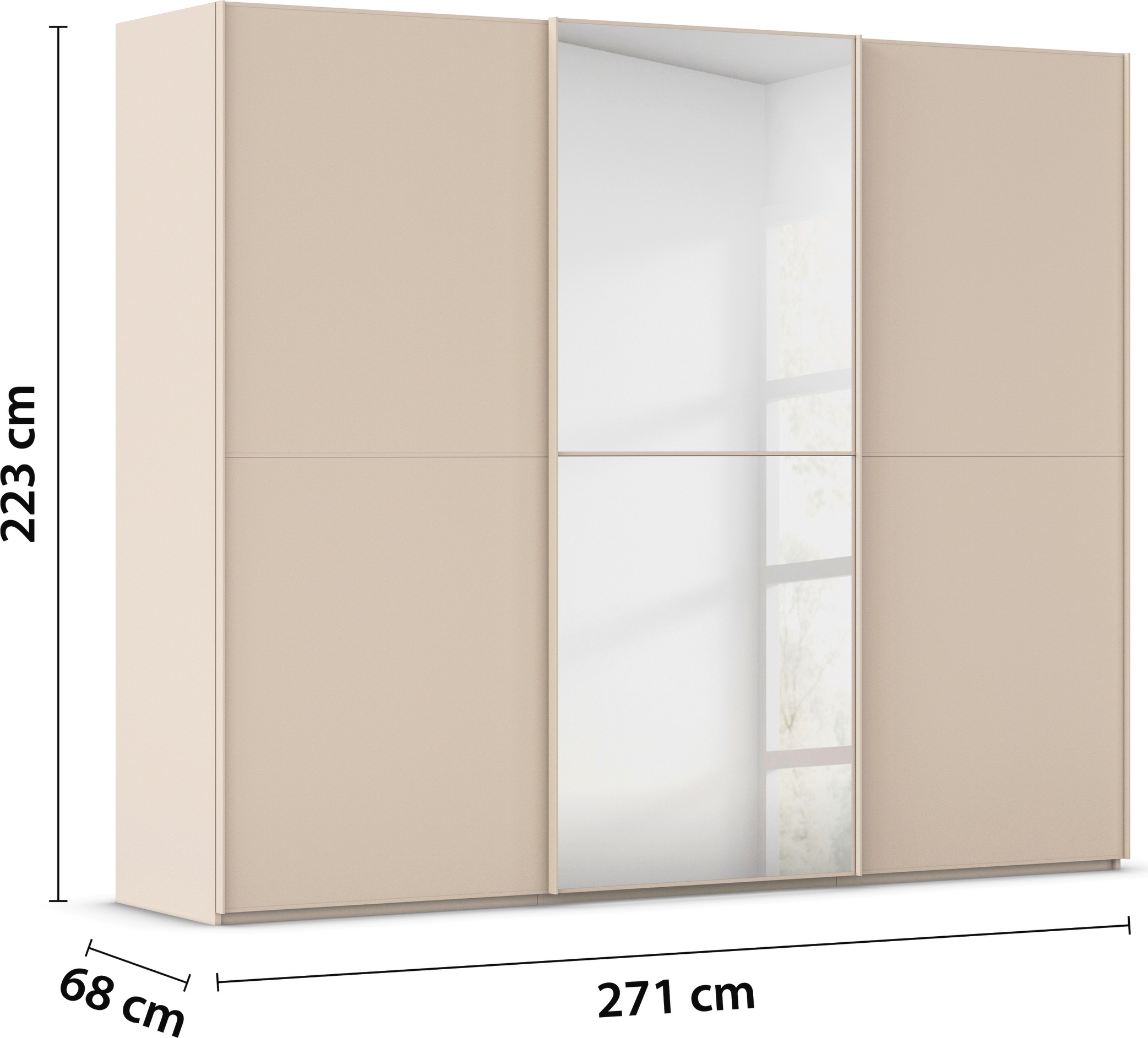 rauch Schwebetürenschrank »Kleiderschrank Schrank Garderobe Schlafzimmerschrank SCALE-DUO«, edle zweigeteilte Türen, Spiegel und 3 Zierleisten MADE IN GERMANY