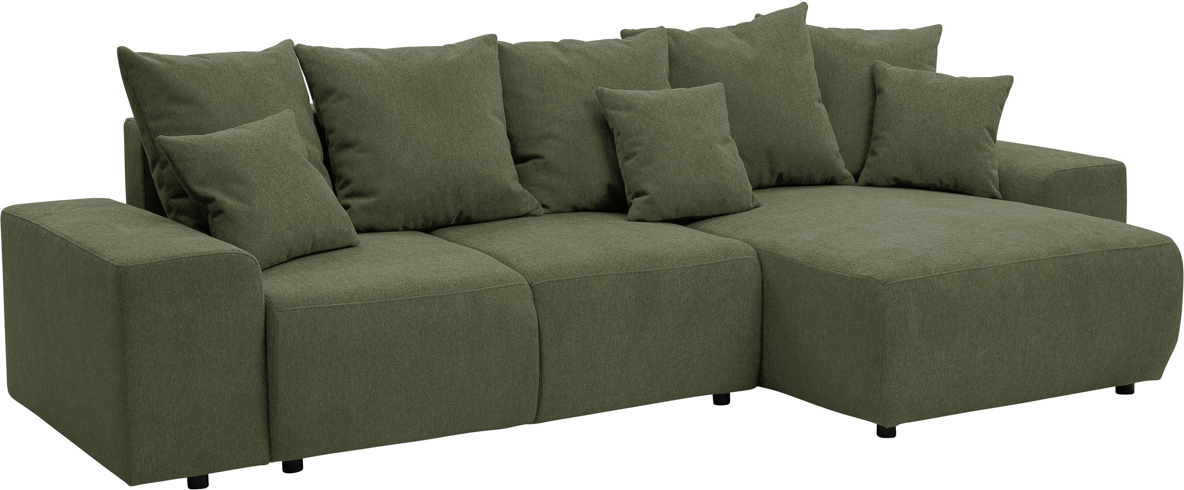 WERK2 Ecksofa »Riwa, modernes Sofa zum Kuscheln und Entspannen, Breite 300cm, L-Form«, Trendiges Ecksofa mit vielen Kissen, Schlaffunktion & Bettkasten