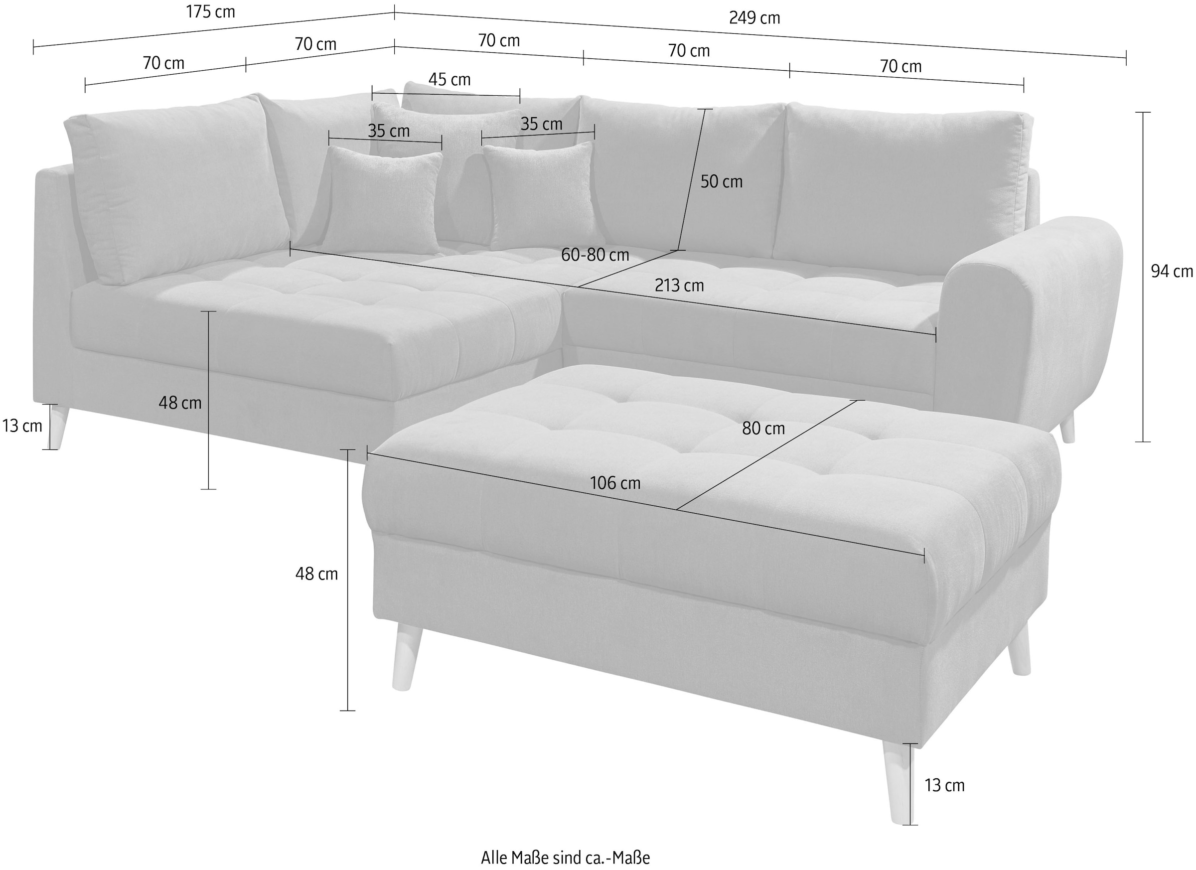 ED EXCITING DESIGN Ecksofa »Alice L-Form«, (Set), mit Hocker & 3 Zierkissen