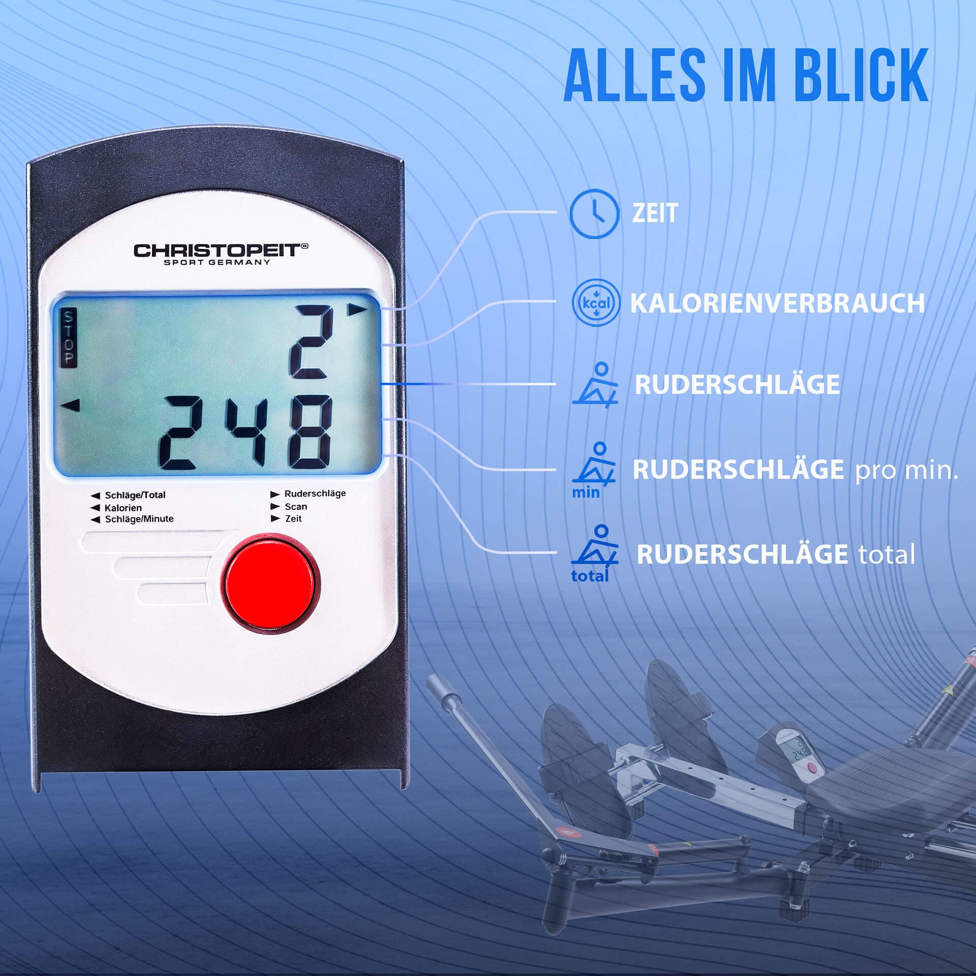 Christopeit Sport® Rudergerät »Accord NEU«, Natürliche Ruderbewegung durch die Auslegarme