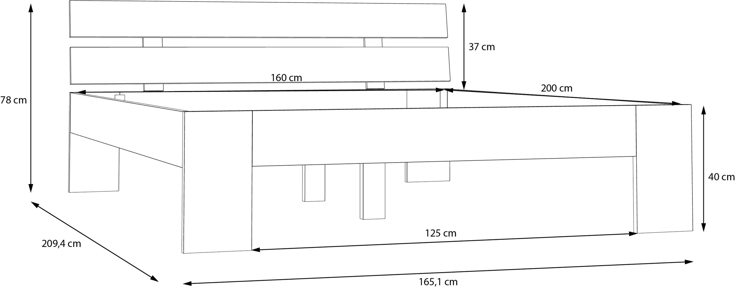 FORTE Bettgestell »Ingalil«, B/H/T 165,1/78/209,4 cm