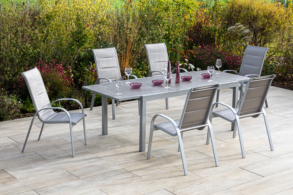 lusso«, Tisch MERXX di Stapelsessel online kaufen mit ausziehbarem 6 »Amalfi (7 tlg.), Gartenmöbelset