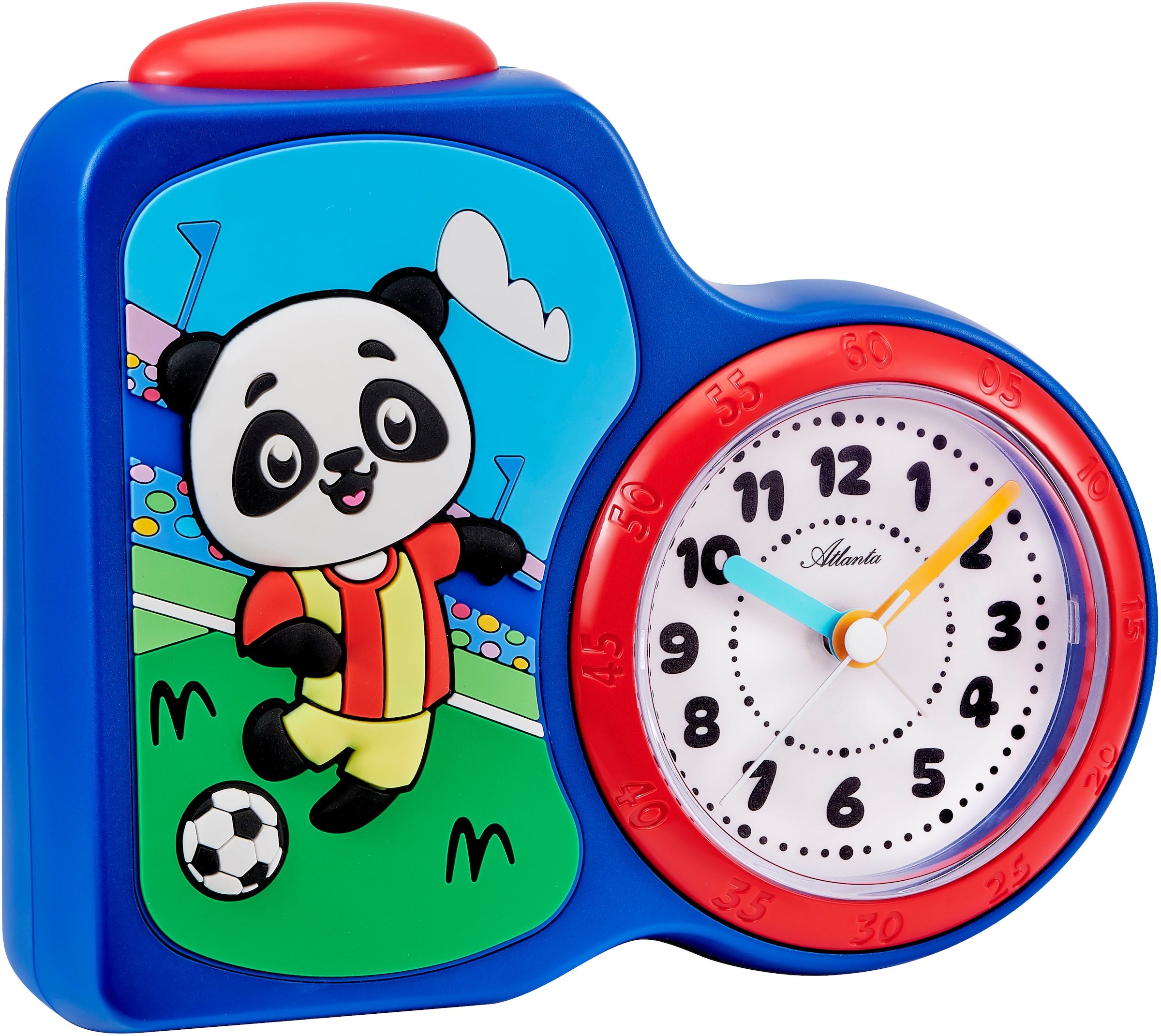 Kinderwecker, ideal für Reisen, Geschenkidee, Beleuchtung, Pandabär, Fußball, analog