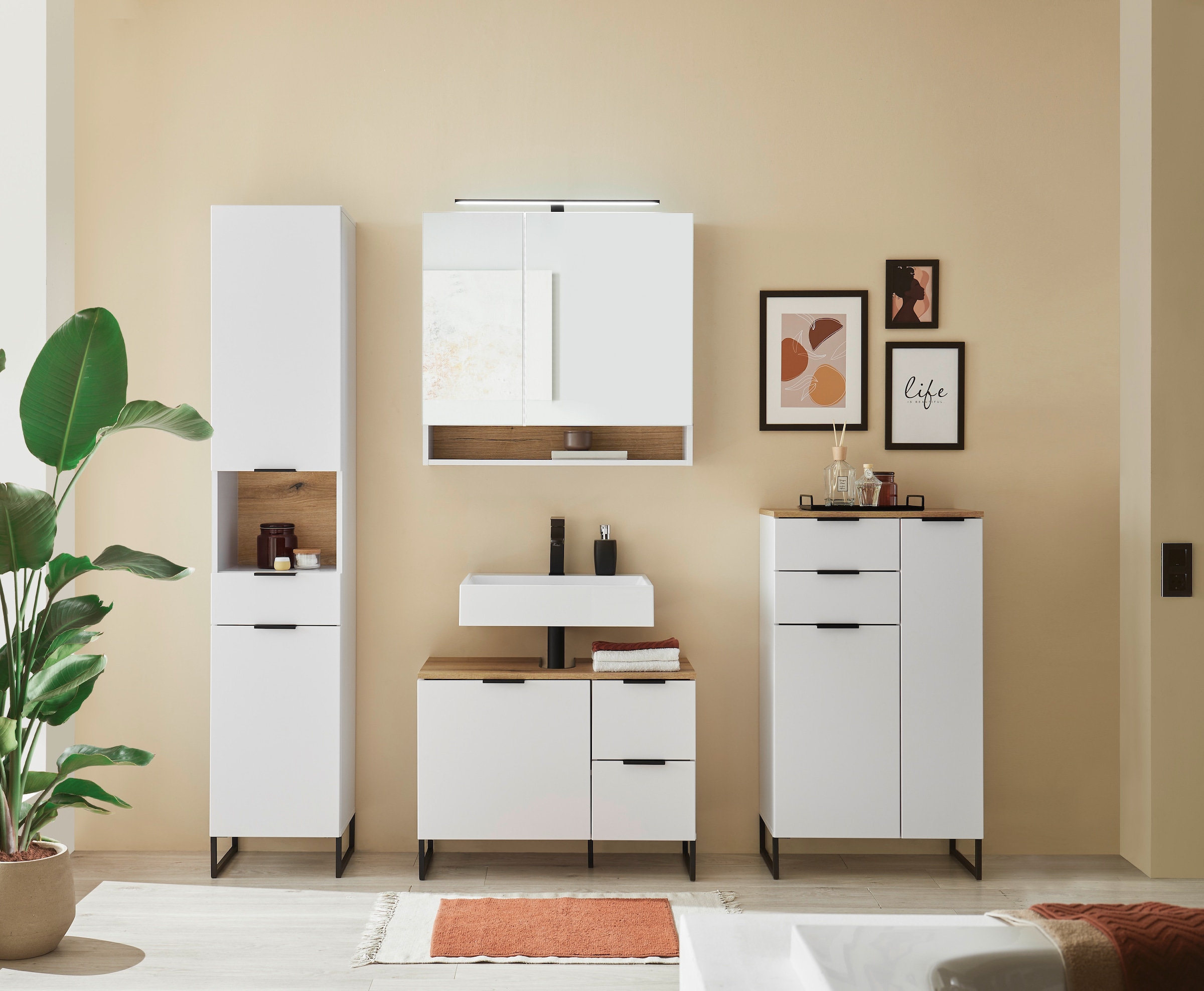 BASIC by Balculina Waschbeckenunterschrank »Denver Waschbeckenunterschrank, Badezimmerschrank BxHxT 80x60x35« 1 Stk. tlg. Breite 80 cm, Tür L/R montierbar, Softclose