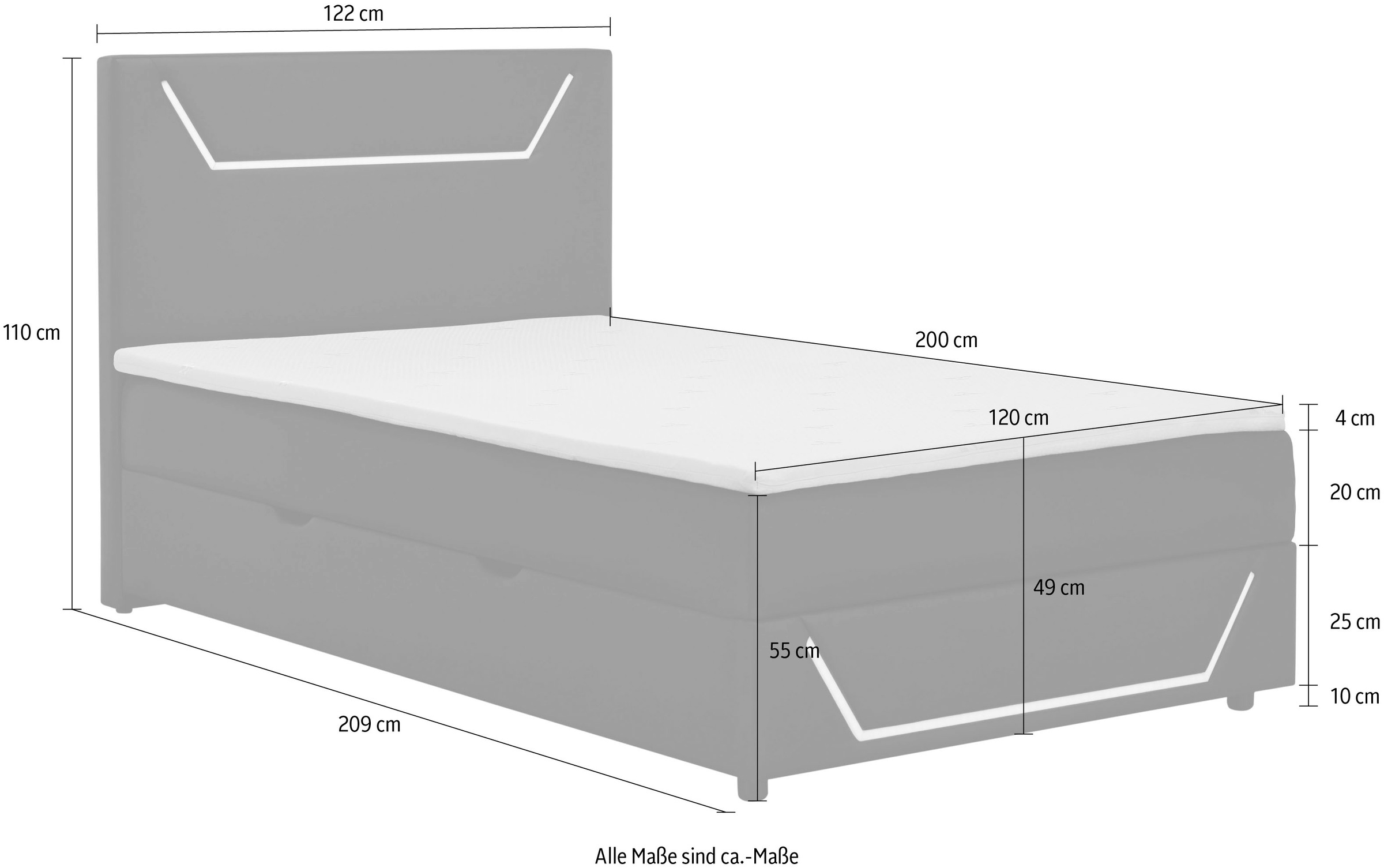 Home affaire Boxbett »GALAXY inkl. Bettkasten, mit grüner LED-Beleuchtung, Breite: 120cm« Gamingbett mit USB-C und USB-A Anschluss am Kopfteil, inkl. Topper