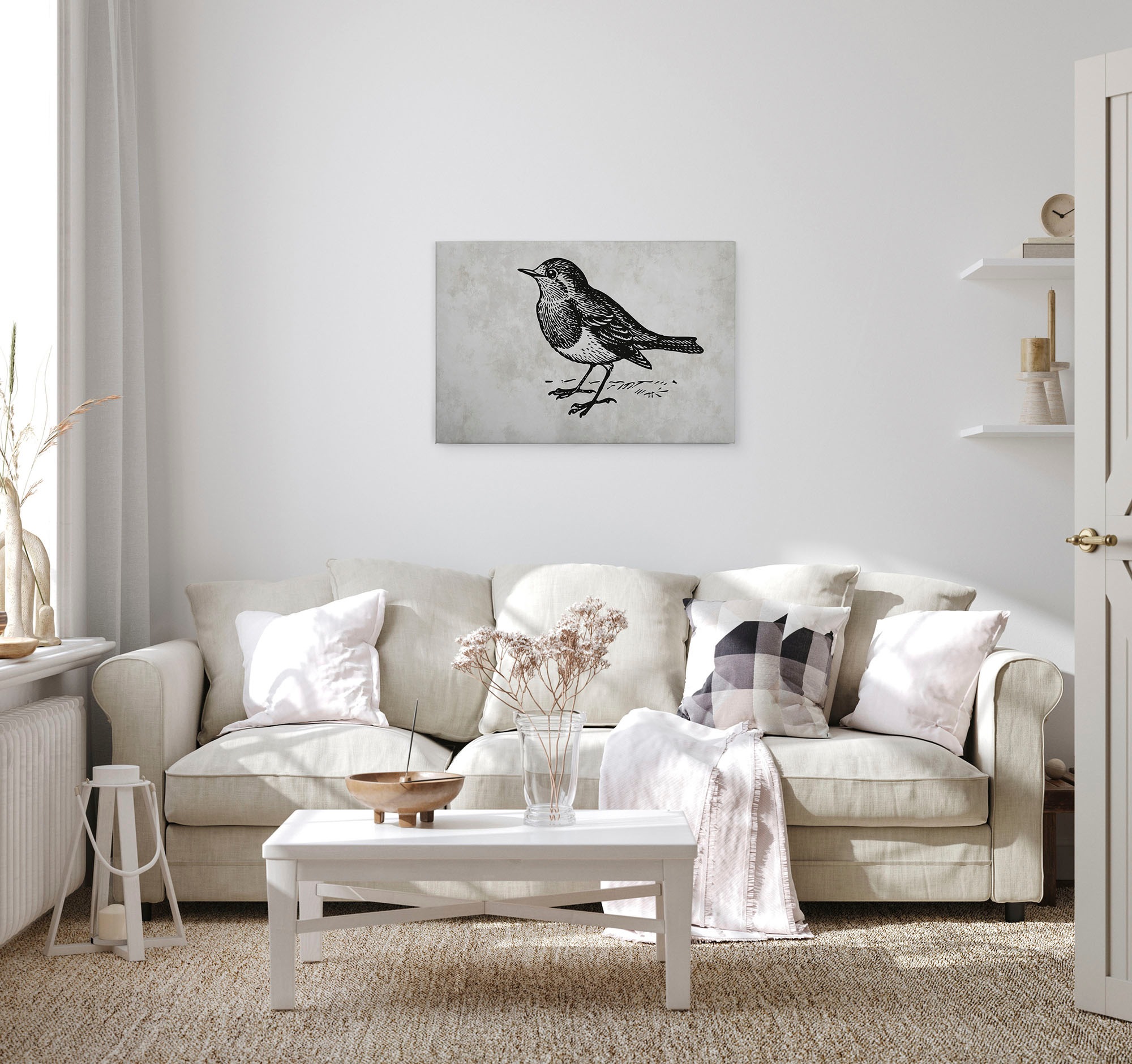A.S. Création Leinwandbild »sketchpad 5«, Kunst-Vögel-Kinder, (1 St.), Schwarz-Weiß Zeichnung Vogel Keilrahmen Leinwand-Bild Wohnzimmer Wand