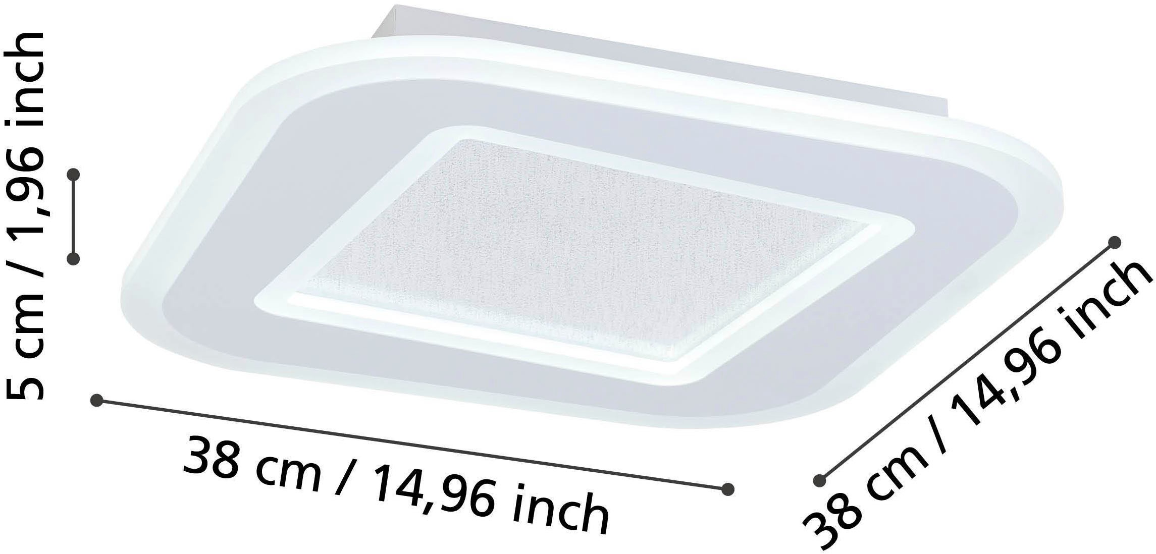 EGLO Deckenleuchte »Macchoni Deckenlampe, Kristall Deckenleuchte mit Fernbedienung, Lampe« LED-Modul 1 Stk. Kaltweiß | Neutralweiß | Warmweiß Wand-/Deckenleuchte - L38 x B38 x H5 cm - weiß - 20W inkl.