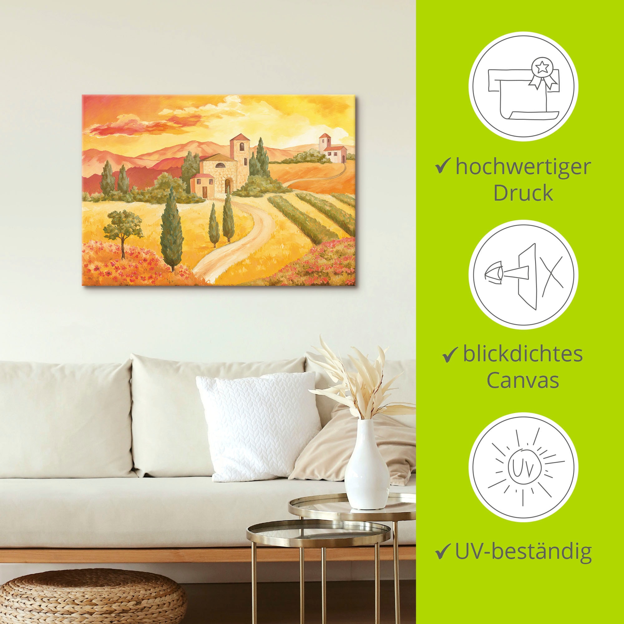 Artland Wandbild »Landschaft VII_gelb«, (1 St.), als Alubild, Outdoorbild, Leinwandbild in verschied. Größen