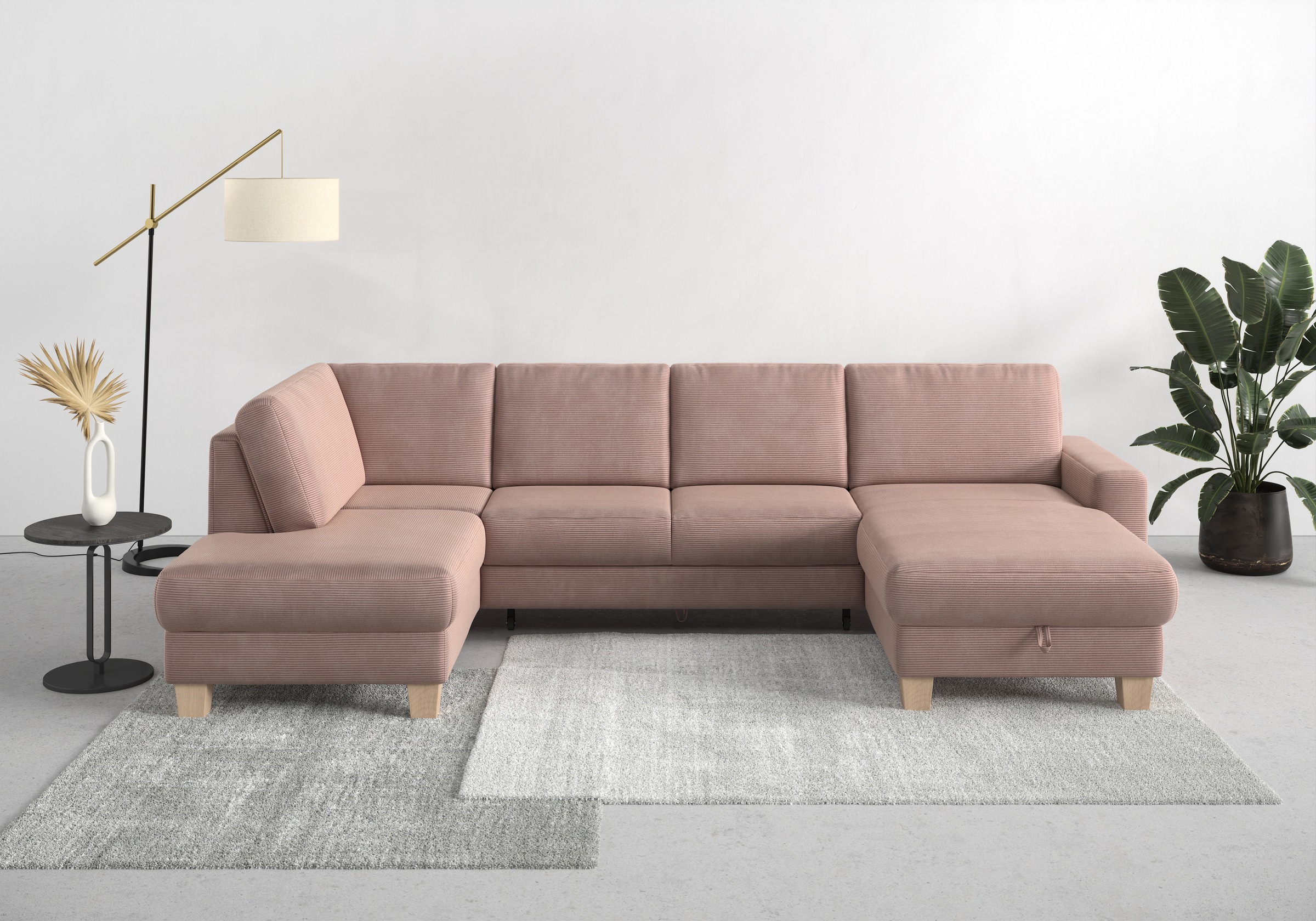 Home affaire Wohnlandschaft »Summer U-Form«, mit oder ohne Bettfunktion und Bettkasten, Cord-Bezug
