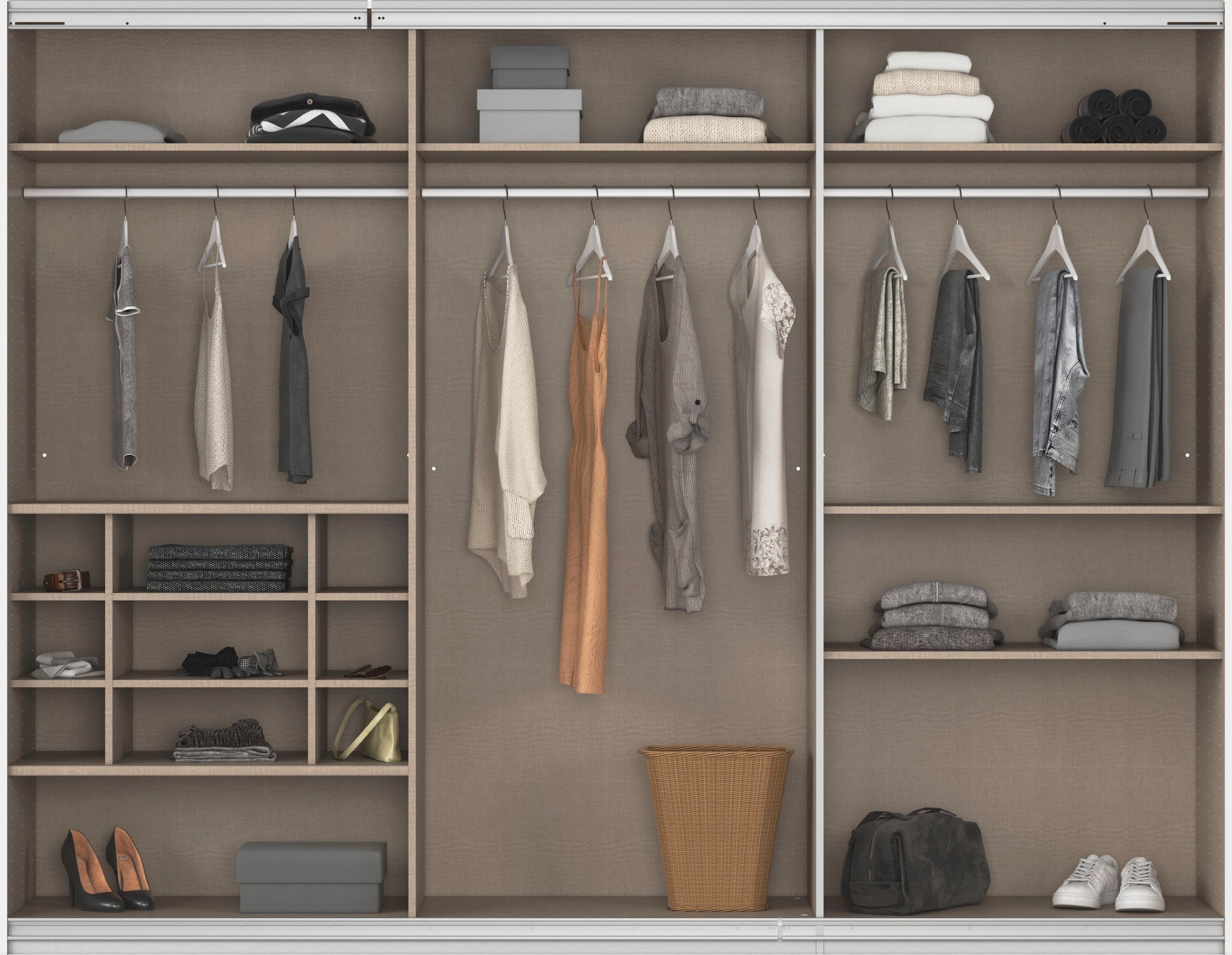 rauch Schwebetürenschrank »Kleiderschrank Schrank Garderobe Wäscheschrank TOMA mit Passepartout«, inkl. Regaleinsatz sowie zusätzlichen Einlegeböden MADE IN GERMANY