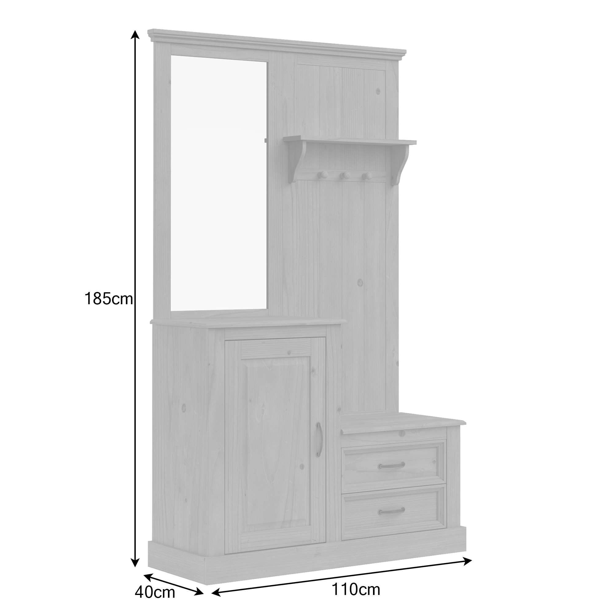 Home affaire Garderobenschrank »Selma«, Kompaktgarderobe, mit Spiegel, Haken und Hutablage, Breite 110 cm