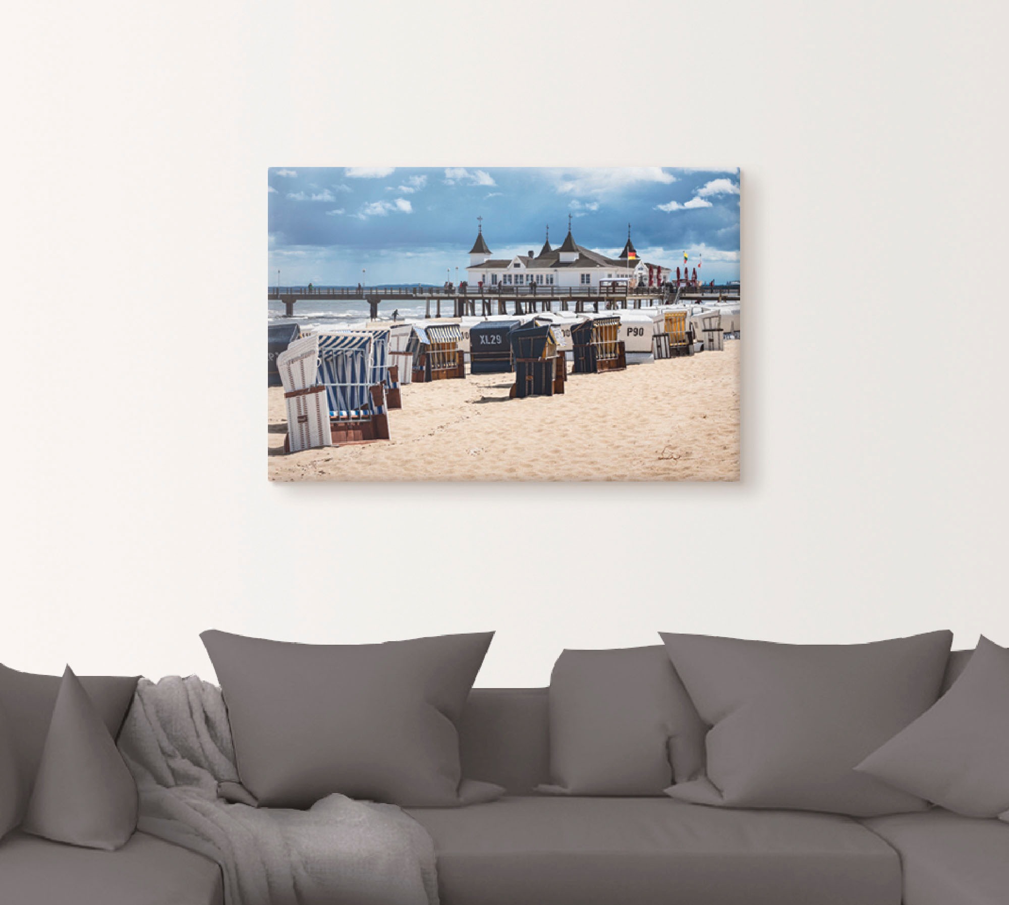 Artland Wandbild »Seebrücke in Ahlbeck Insel Usedom«, Strand, (1 St.), als Alubild, Leinwandbild, Wandaufkleber oder Poster in versch. Größen