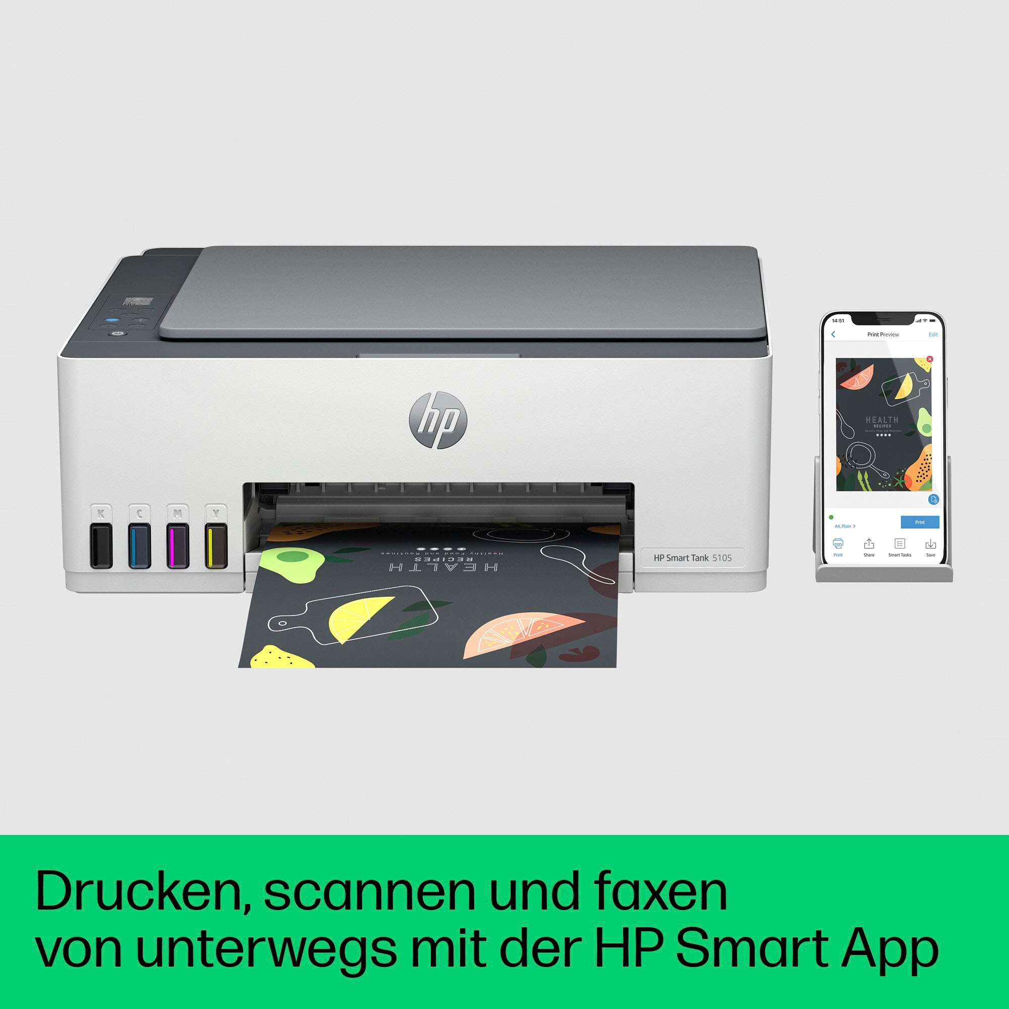HP Multifunktionsdrucker »Smart Tank 5105 All-in-One-Drucker«, kompromisslose Qualität und bis zu 3 Jahre Tinte im Lieferumfang