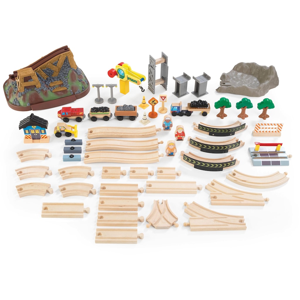 KidKraft® Spielzeug-Eisenbahn »Holzspielzeug, Eisenbahnset Baustelle mit Aufbewahrungsbox«