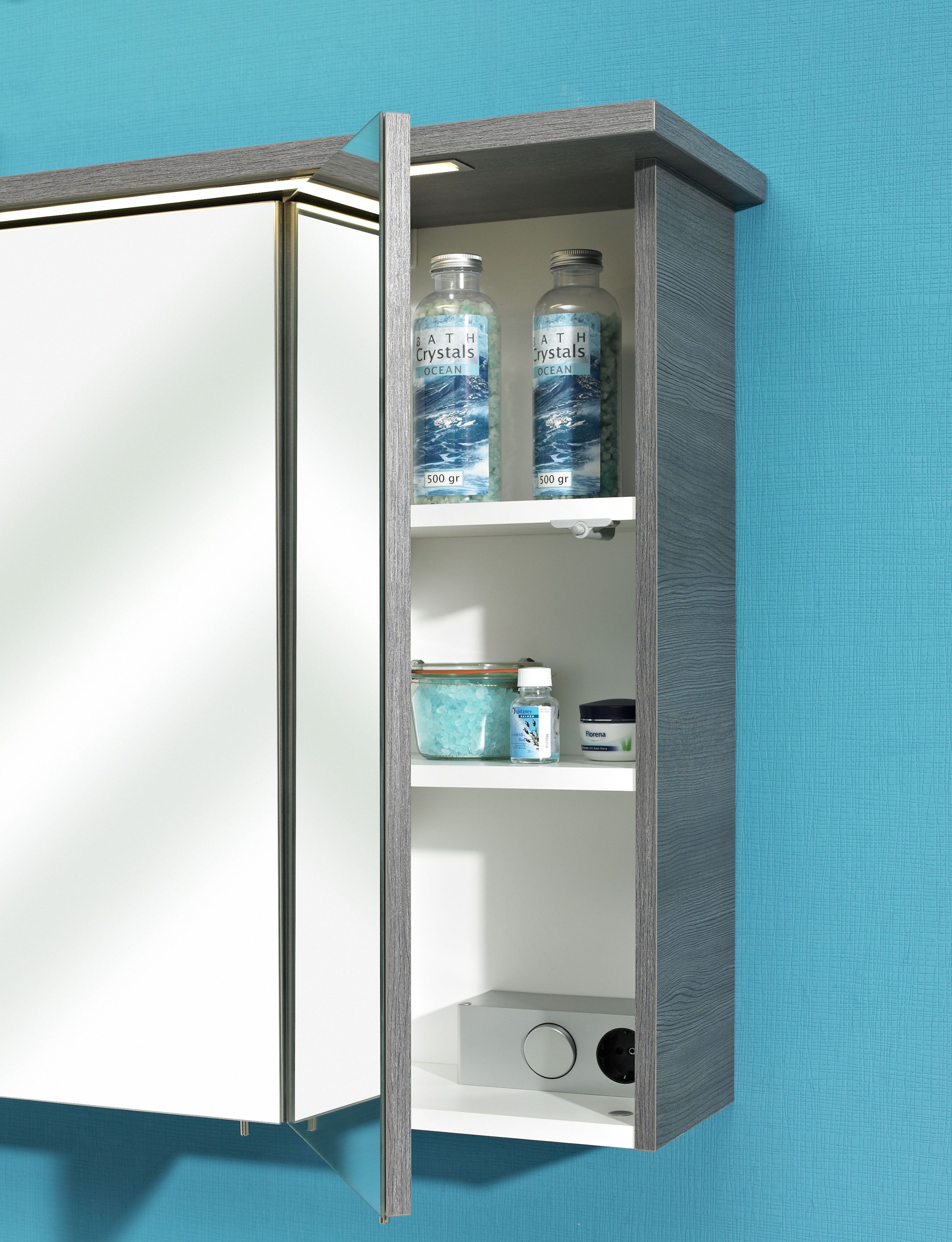 Saphir Badmöbel-Set »Quickset 2-teilig, Mineralmarmor-Waschtisch mit LED-Spiegelschrank«, (2 St.), Badezimmer Set inkl. Türdämpfer, 5 Türen, 1 Klappe, 1 Schublade