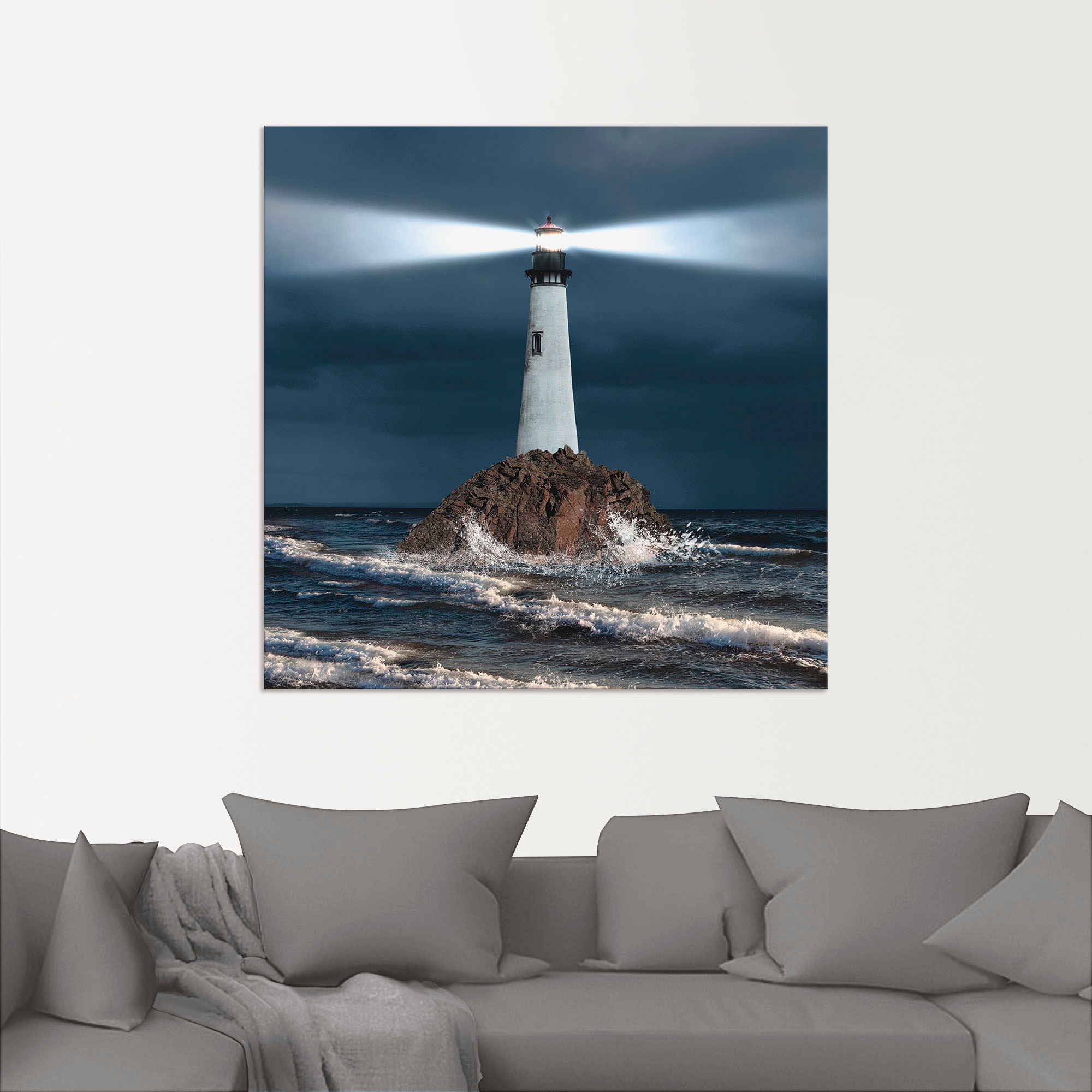 Artland Wandbild »Bild von Leuchtturm mit Lichtstrahl«, Gebäude, (1 St.), als Alubild, Outdoorbild, Leinwandbild, Poster, Wandaufkleber