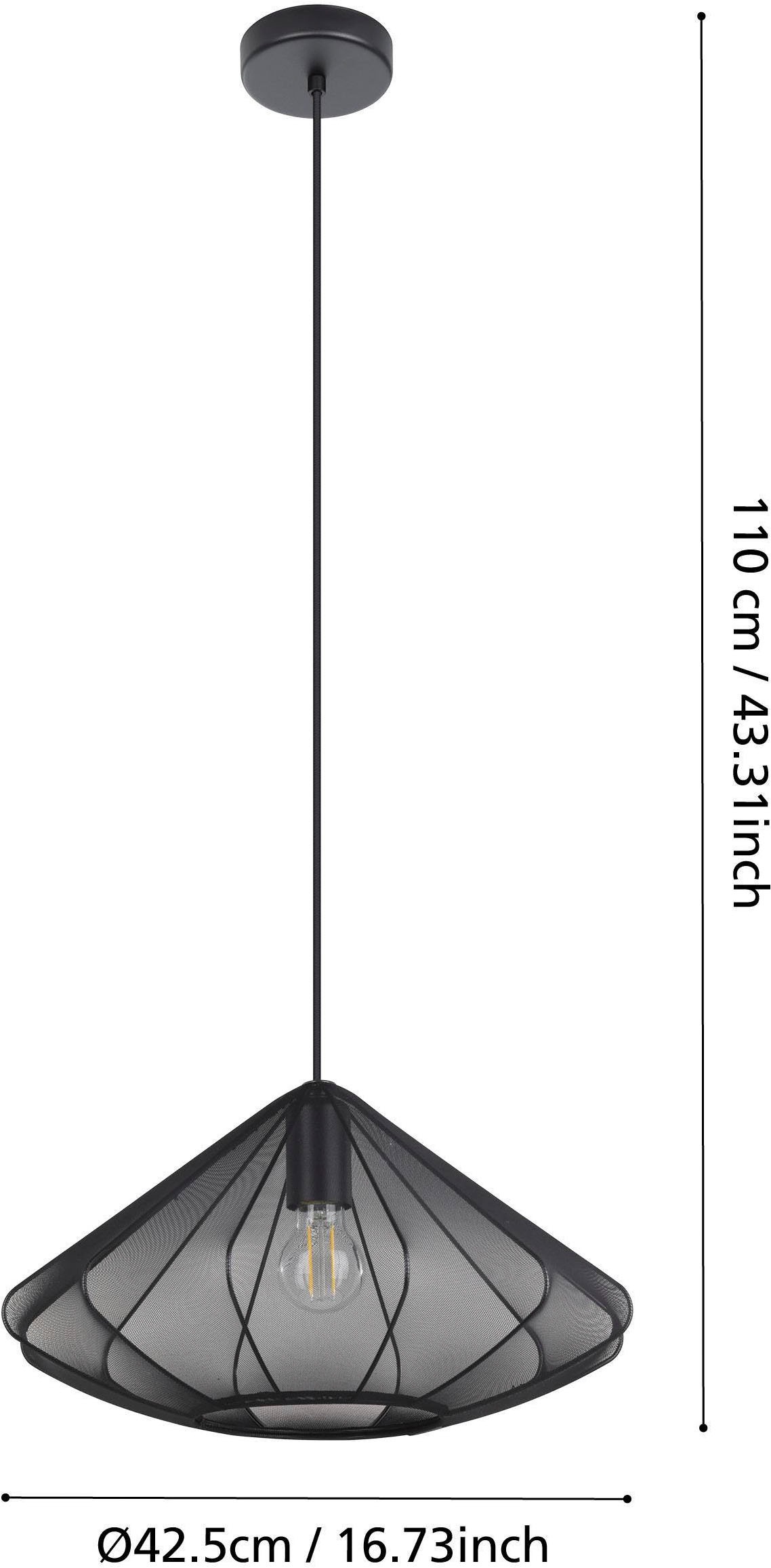 EGLO Hängeleuchte »Dolwen Hängelampe, Pendelleuchte, Esszimmerlampe Japanisch, E27, Lampe« E27 1 Stk. Hängeleuchte - H110 x Ø42,5 cm - schwarz - 1X40W exkl.