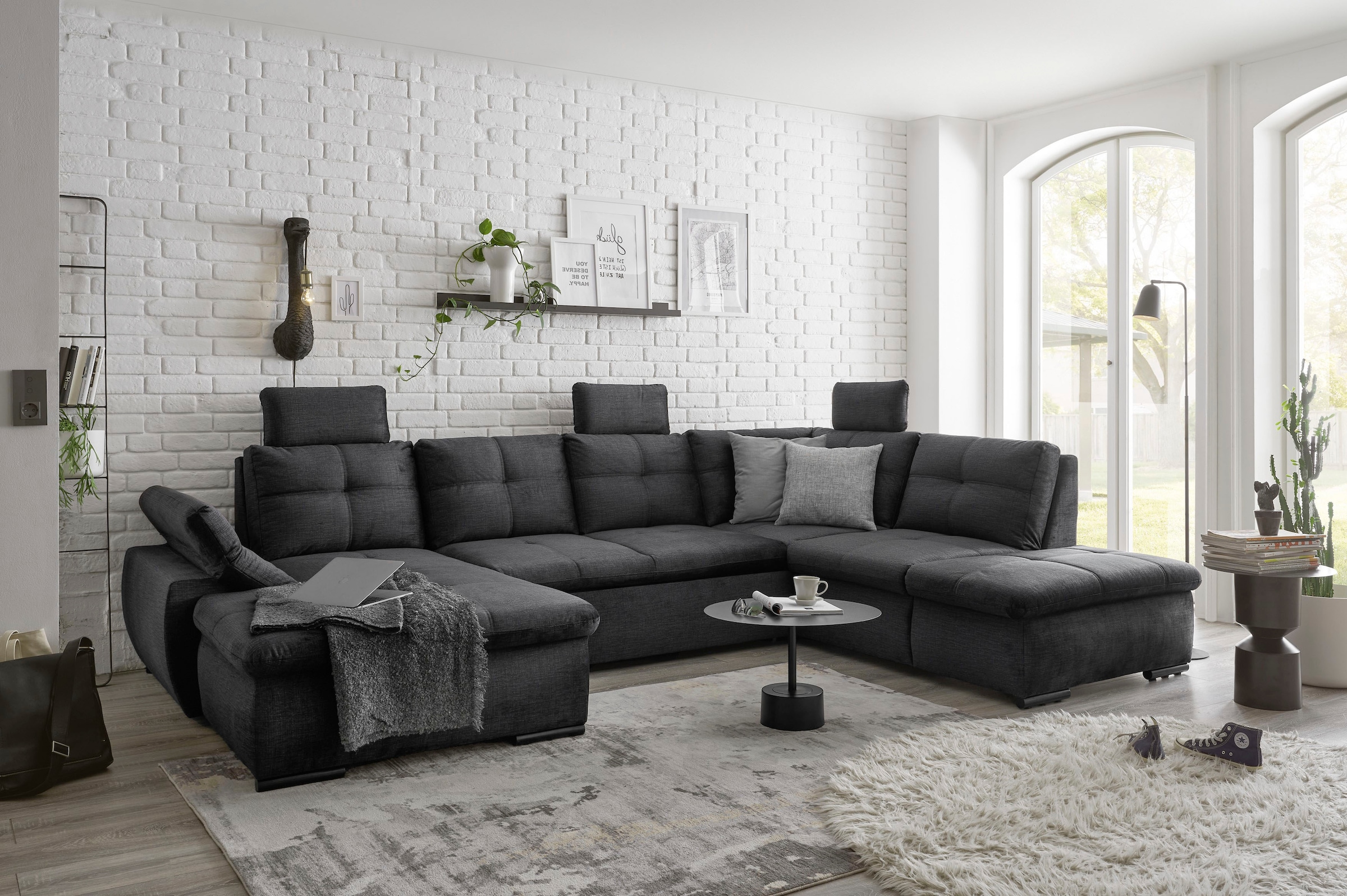 ED EXCITING DESIGN Wohnlandschaft »Alija U-Form«, mit Bettfunktion, Bettkasten, Armteilverstellung & Kopfstützen