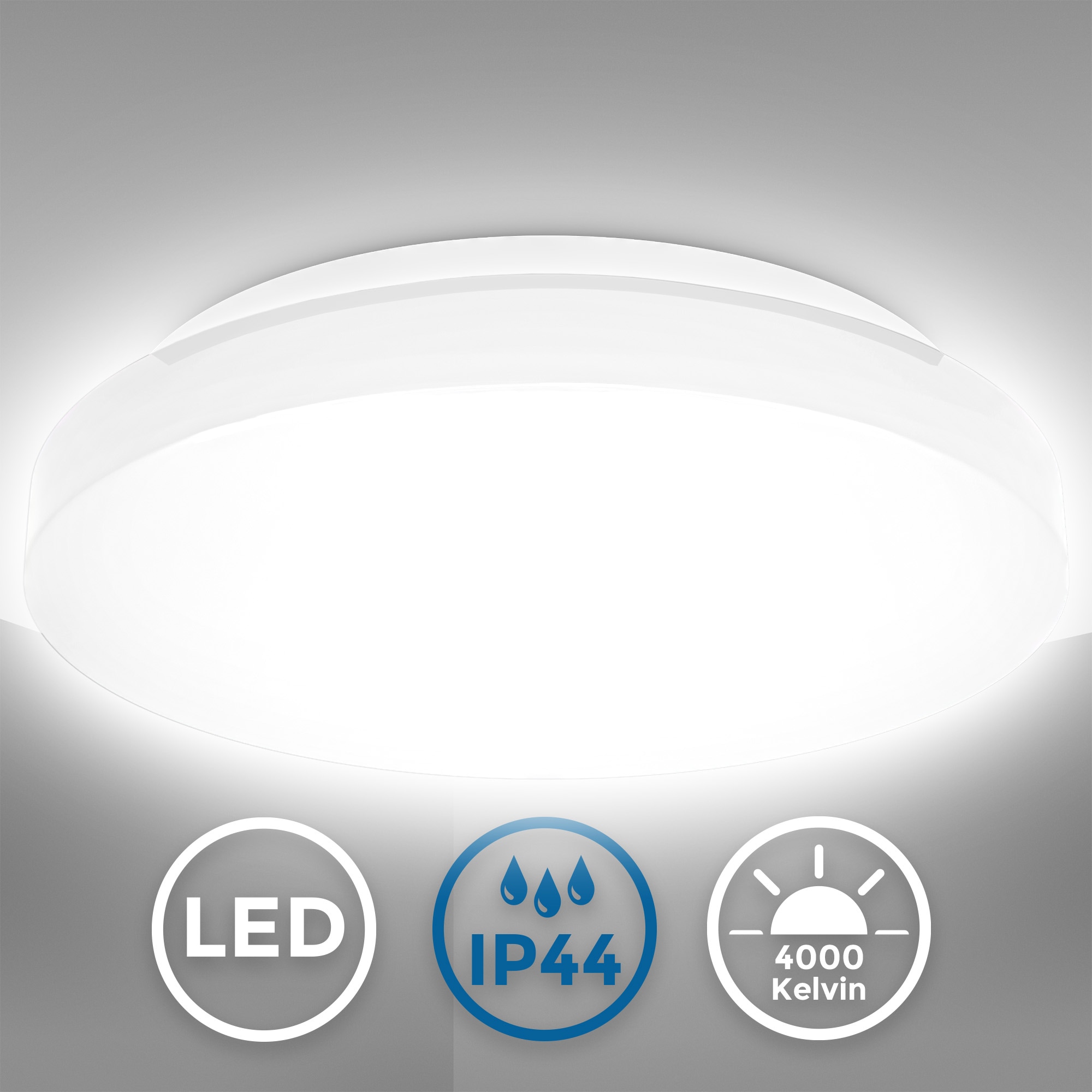 B.K.Licht LED Deckenleuchte »BK_DB1296 LED Bad-Deckenleuchte, Ø28,8cm, IP44-Spritzwasserschutz«, 1 flammig, Leuchtmittel LED-Modul | LED fest integriert, 12W, 1.200Lm, 4.000K neutralweißes Licht, Badlampe