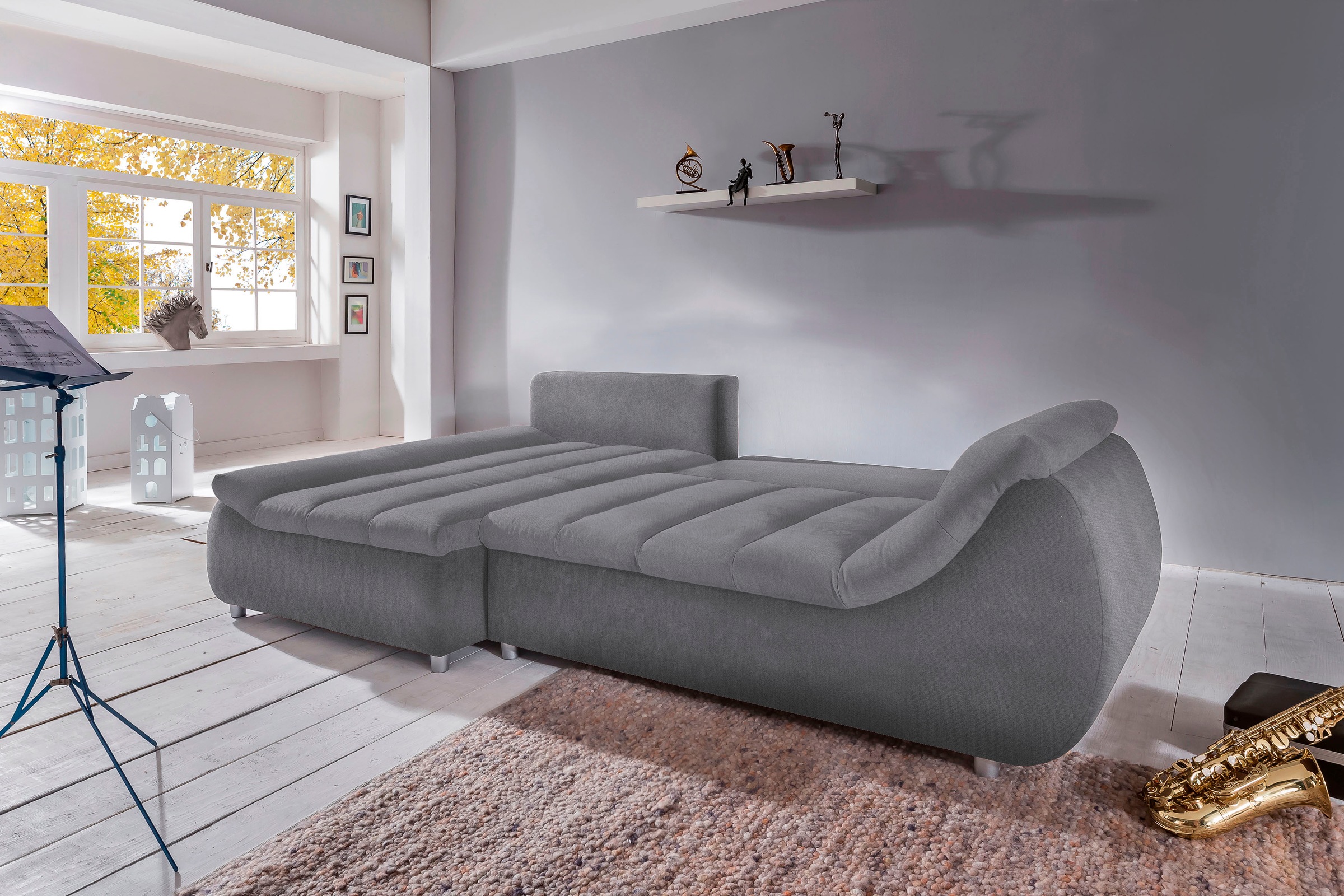 INOSIGN Ecksofa »Imola elegant und bequem, aktuelle Steppung im Sitz, L-Form«, wahlweise mit Bettfunktion