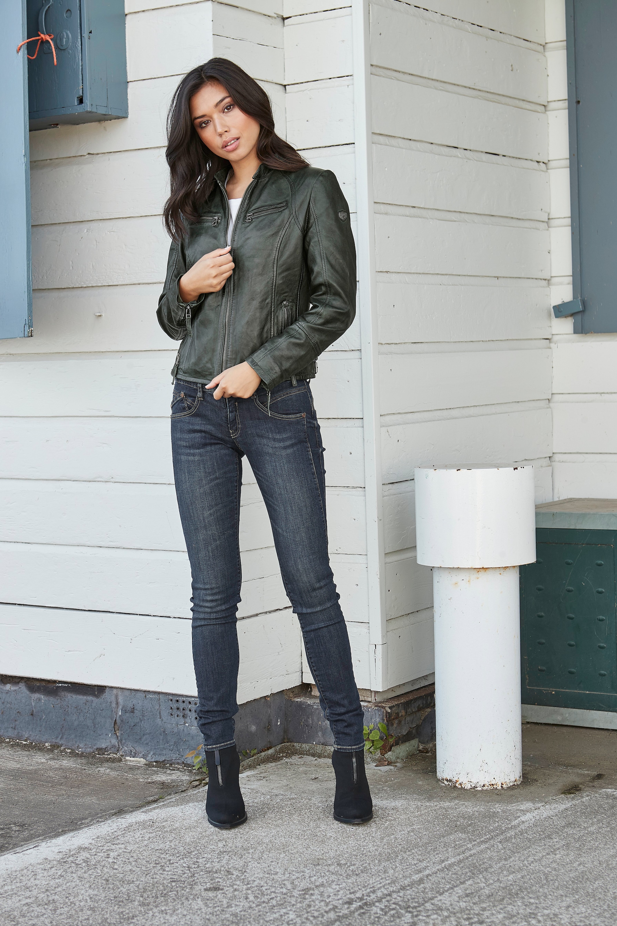 Mauritius Lederjacke »NOLA«, mit Kapuze, Two-in-One Style - mit abnehmbarer Jersey-Kapuze