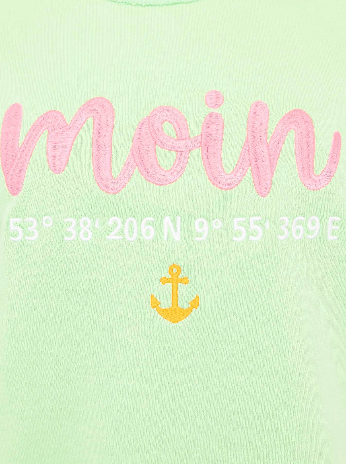 Zwillingsherz 3/4-Arm-Shirt »"Moin"« mit Moin Stickerei und Anker, ausgefranste Kanten