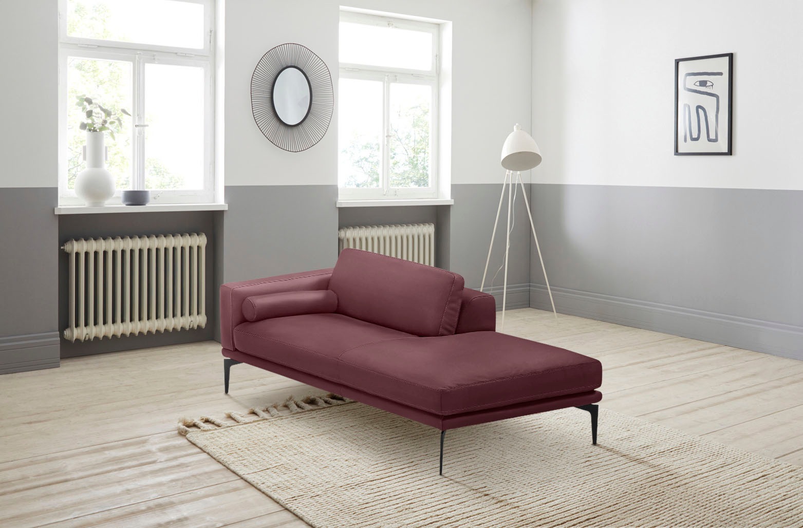 Egoitaliano Ottomane »Masu, Design trifft super Sitzkomfort, mit toller Detailverarbeitung«, Rückenkissen und Armteilrolle für mehr Komfort, mit Metallfüßen