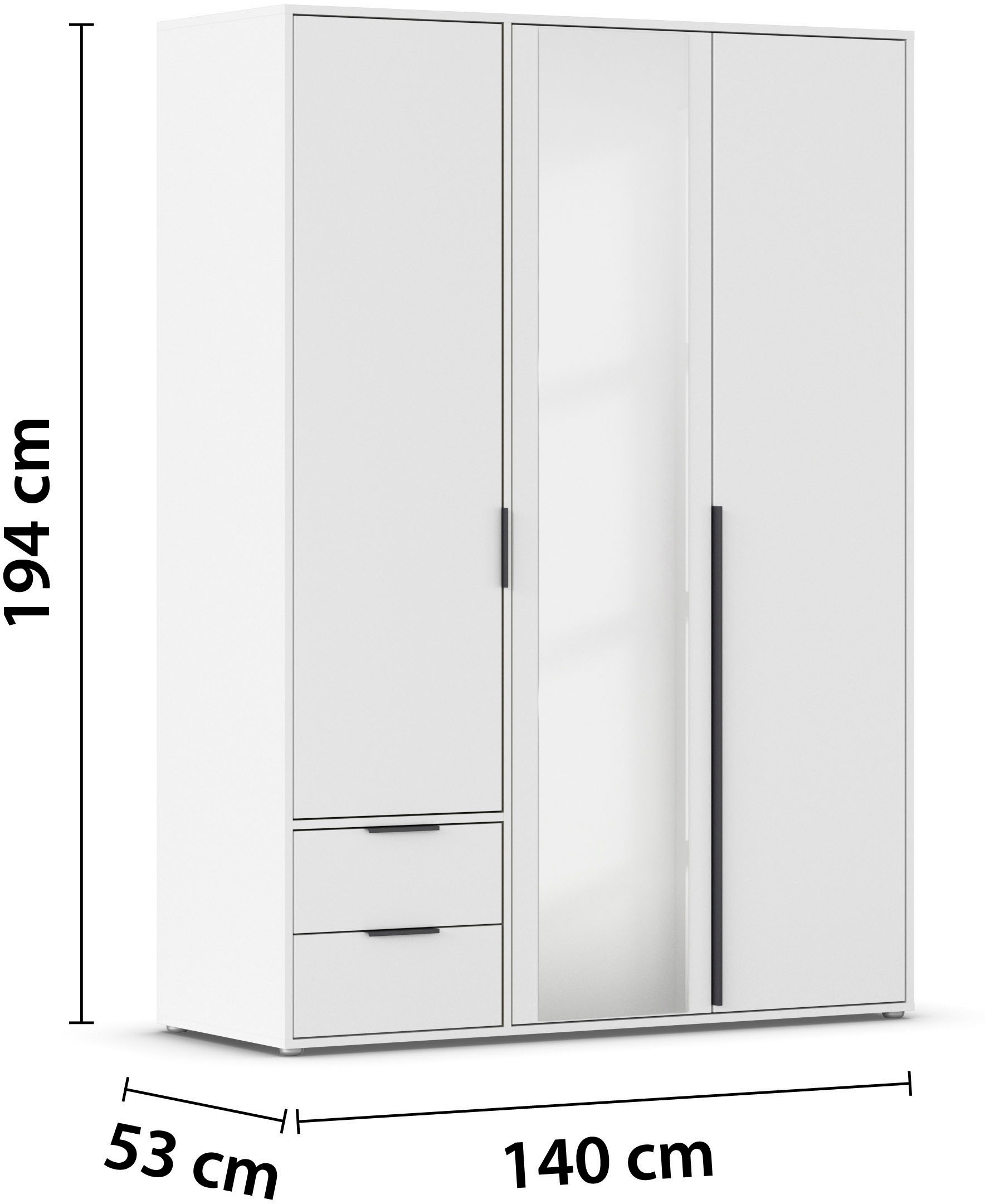 rauch Drehtürenschrank »Kleiderschrank Schrank Garderobe Wäscheschrank NAGATA mit Spiegel«, (in 3 verschiedenen Ausstattungen BASIC/CLASSIC/PREMIUM), und Schubladen sowie Stangengriffen TOPSELLER MADE IN GERMANY