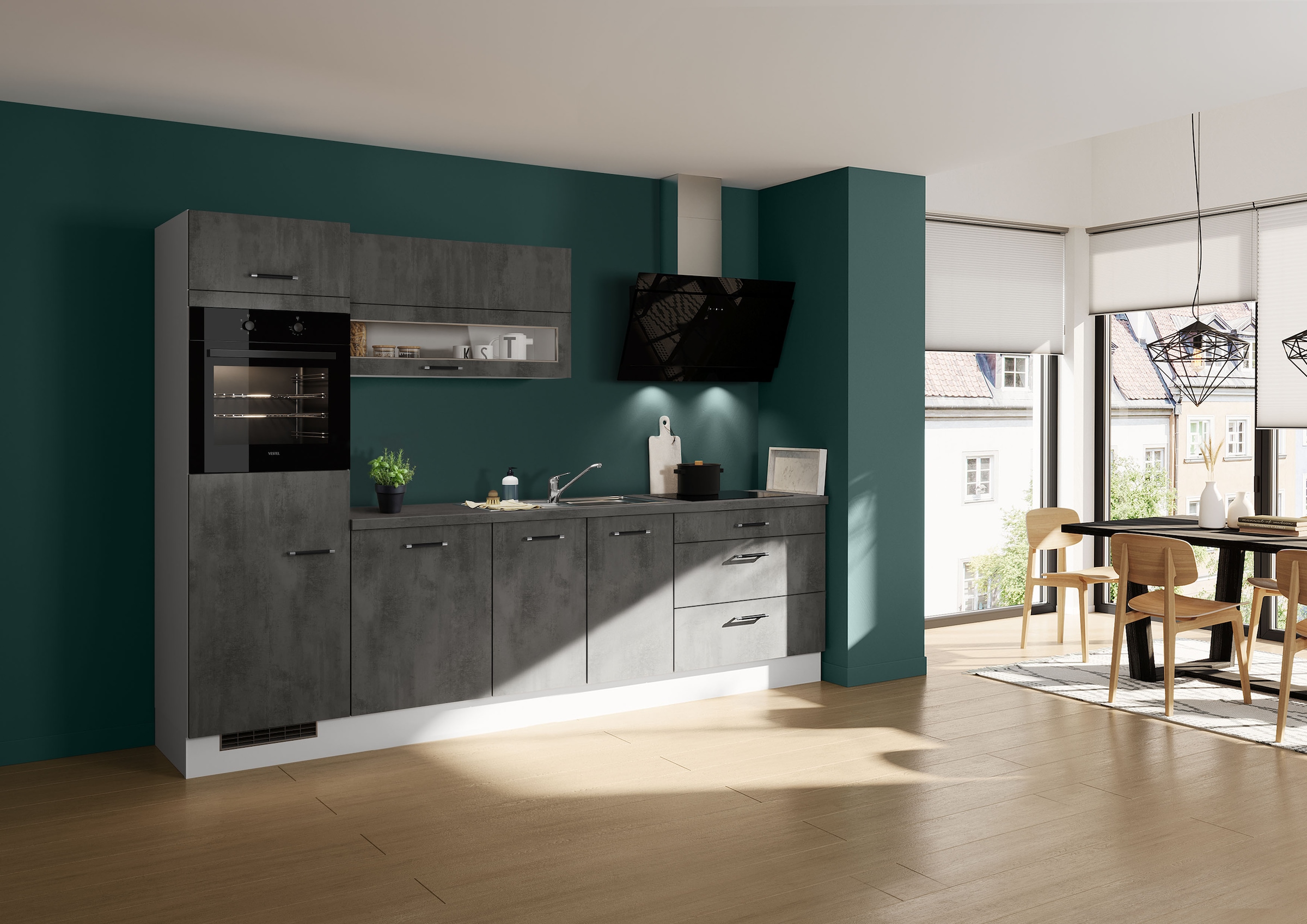 IMPULS KÜCHEN Küchenzeile »Prag, Ausrichtung wählbar, Schubkästen mit Soft-Close« Set,  vormontiert, in verschiedenen Farben erhältlich, Breite 300 cm