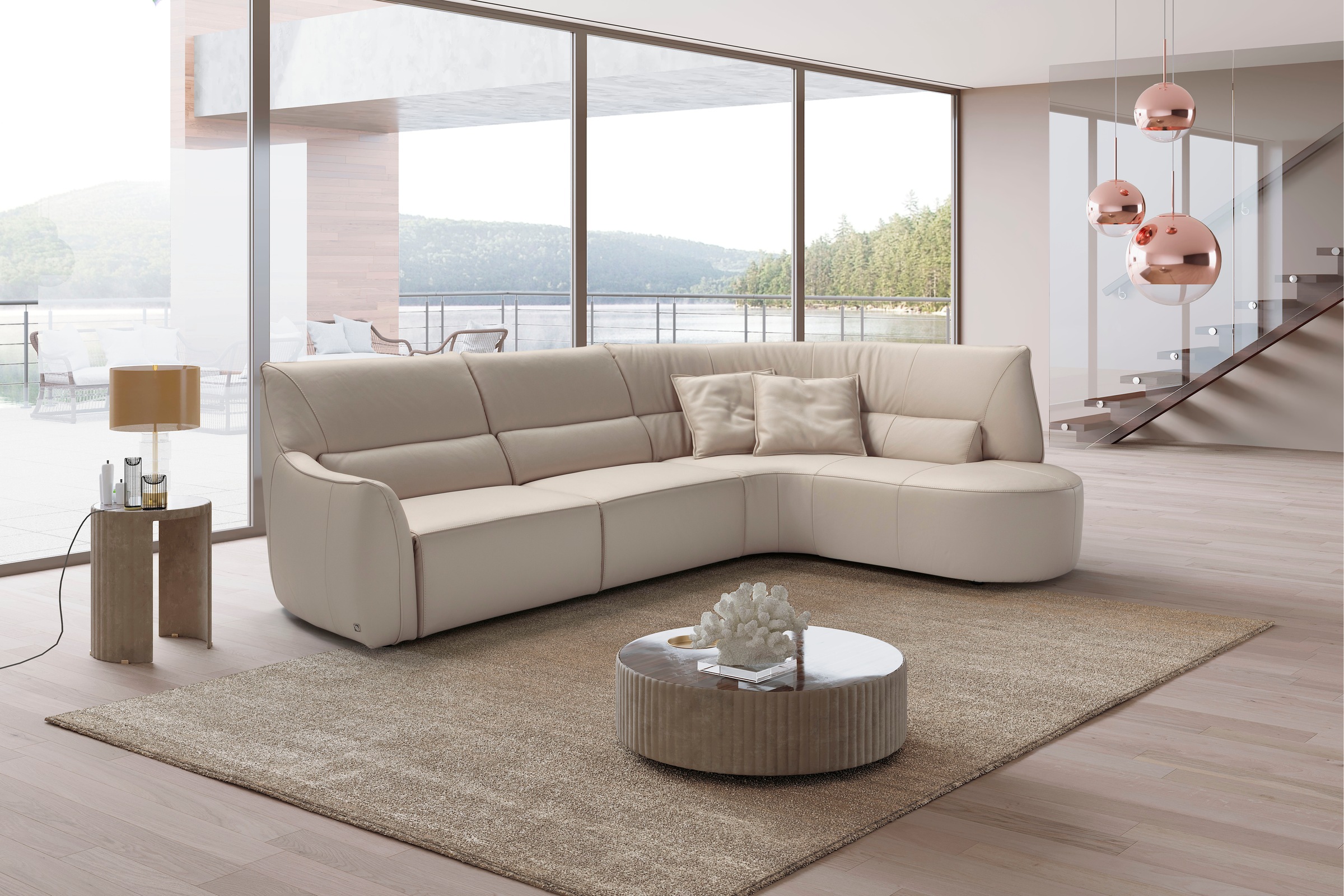 Egoitaliano Ecksofa »Puffy, extravagant & edel, Retro Designsofa, hoher Sitzkomfort, L-Form«, mit Ottomane, wahlweise mit und ohne elektrischer Relaxfunktion