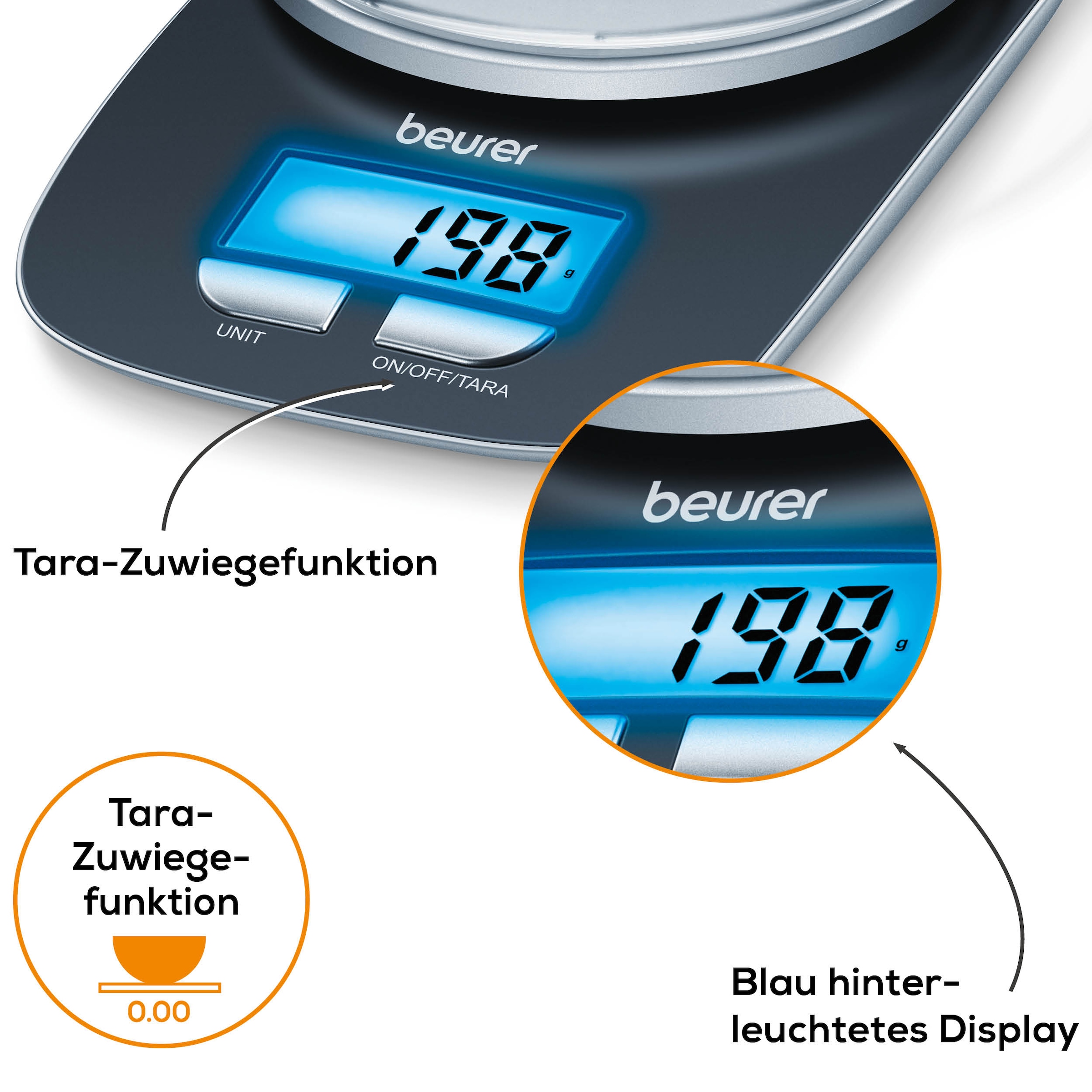 BEURER Küchenwaage »KS 25 Haushaltswaage, mit praktischer Schüssel, Tara-Zuwiegefunktion« Koch- und Backwaage mit 3 kg Tragkraft und Schüssel mit 1,2l