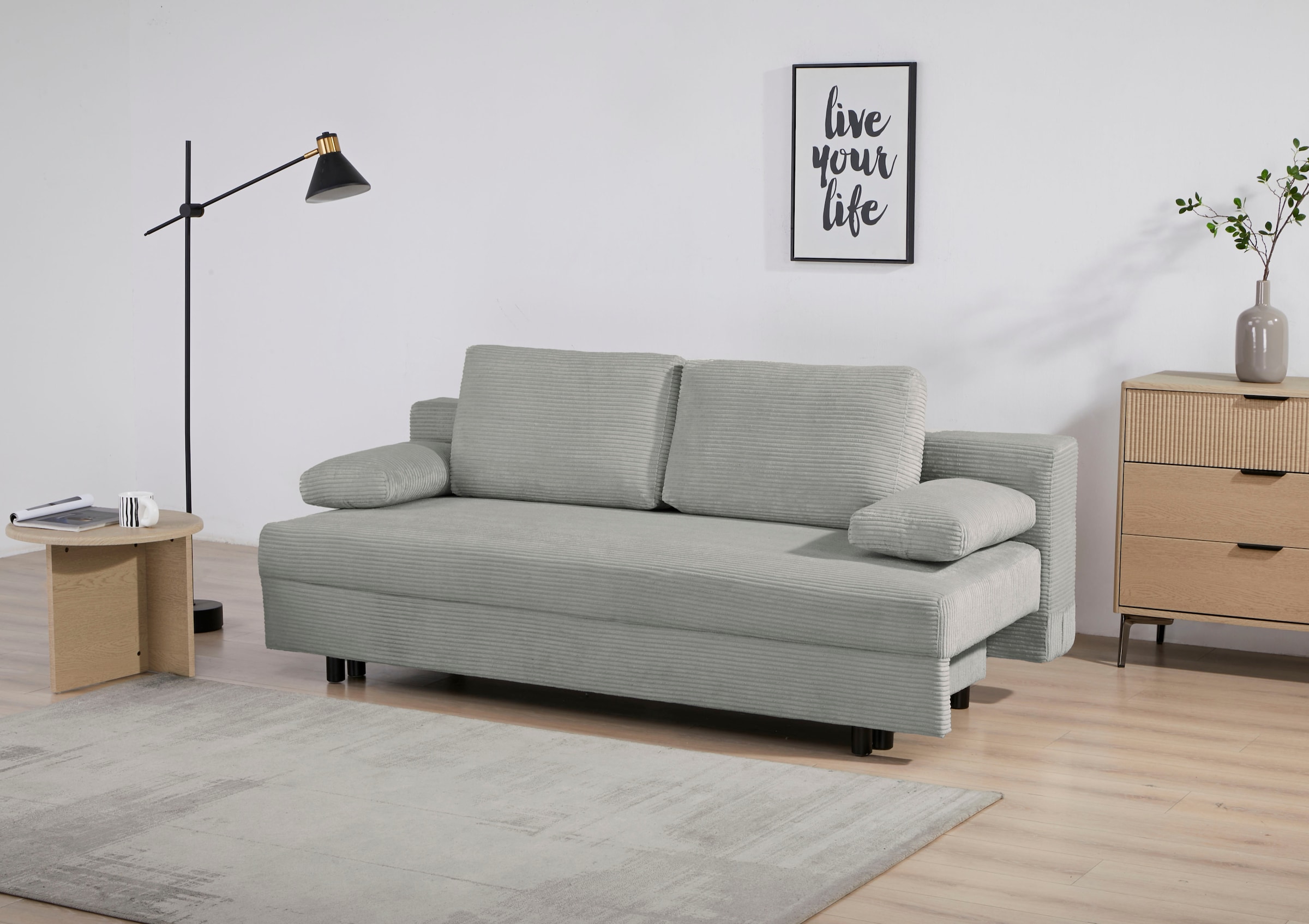 OTTO home Schlafsofa »ONNIKO Cord, Breite: 192 cm, Liegefläche 121x192 cm, softer Cord-Bezug« mit Bettfunktion & Bettkasten