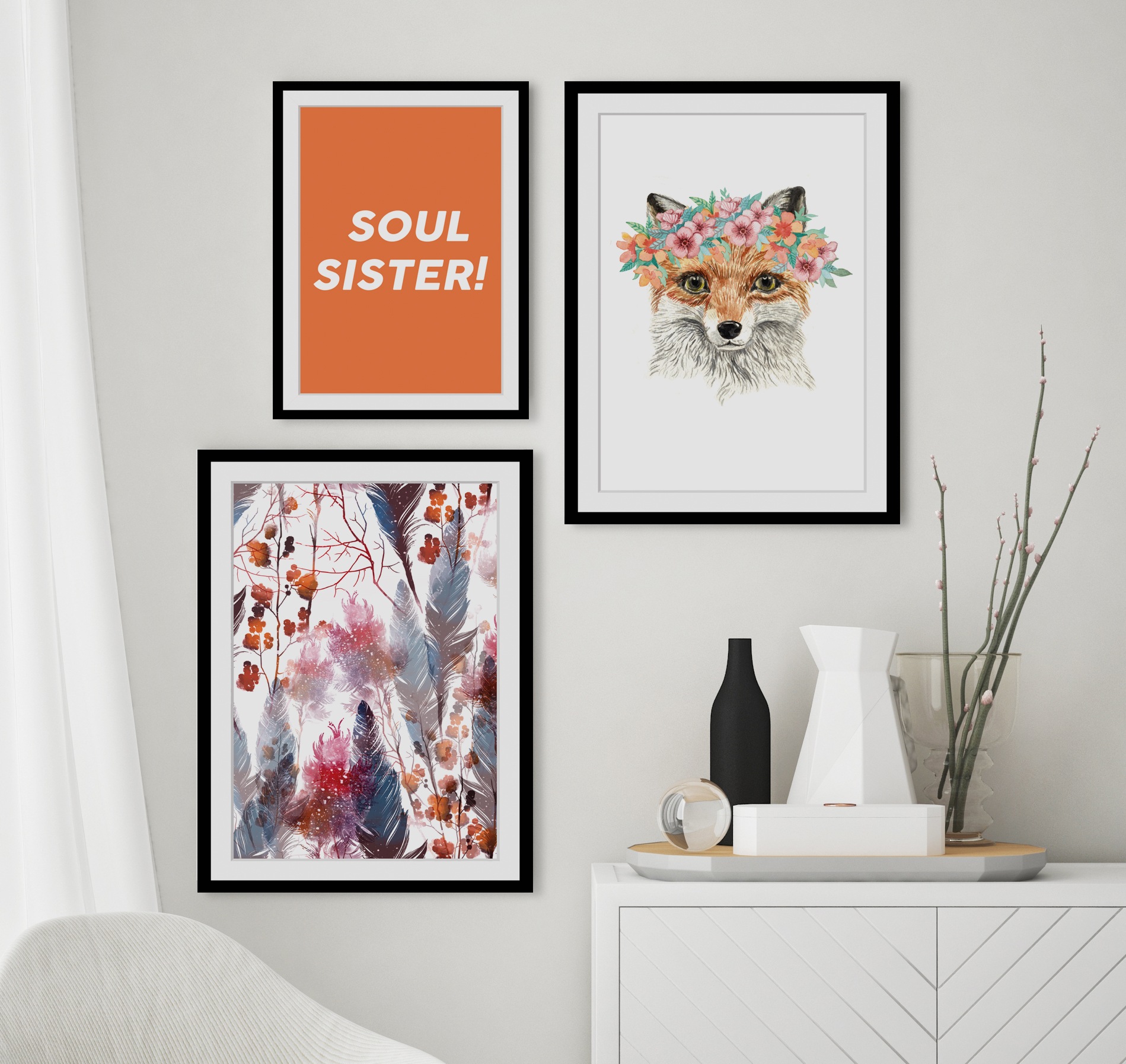 queence Bild »Ida«, Federn-Blumen-Pflanzen-Blumenbilder-Kunst-Pflanzenbilde günstig online kaufen