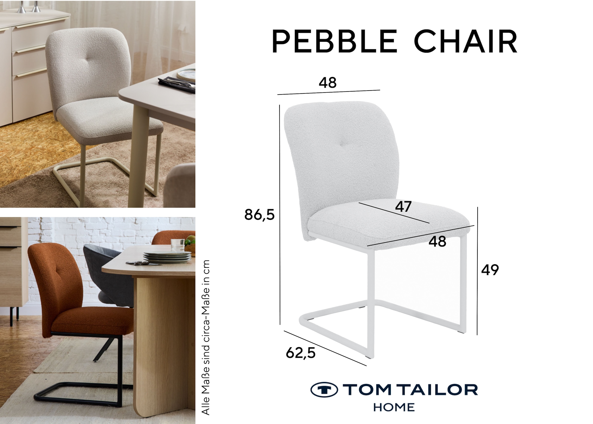 TOM TAILOR HOME Freischwinger »PEBBLE CHAIR« (Set) 2 Stk.Esszimmerstuhl, Freischwinger, 140 kg belastbar, Rundrohrgestell