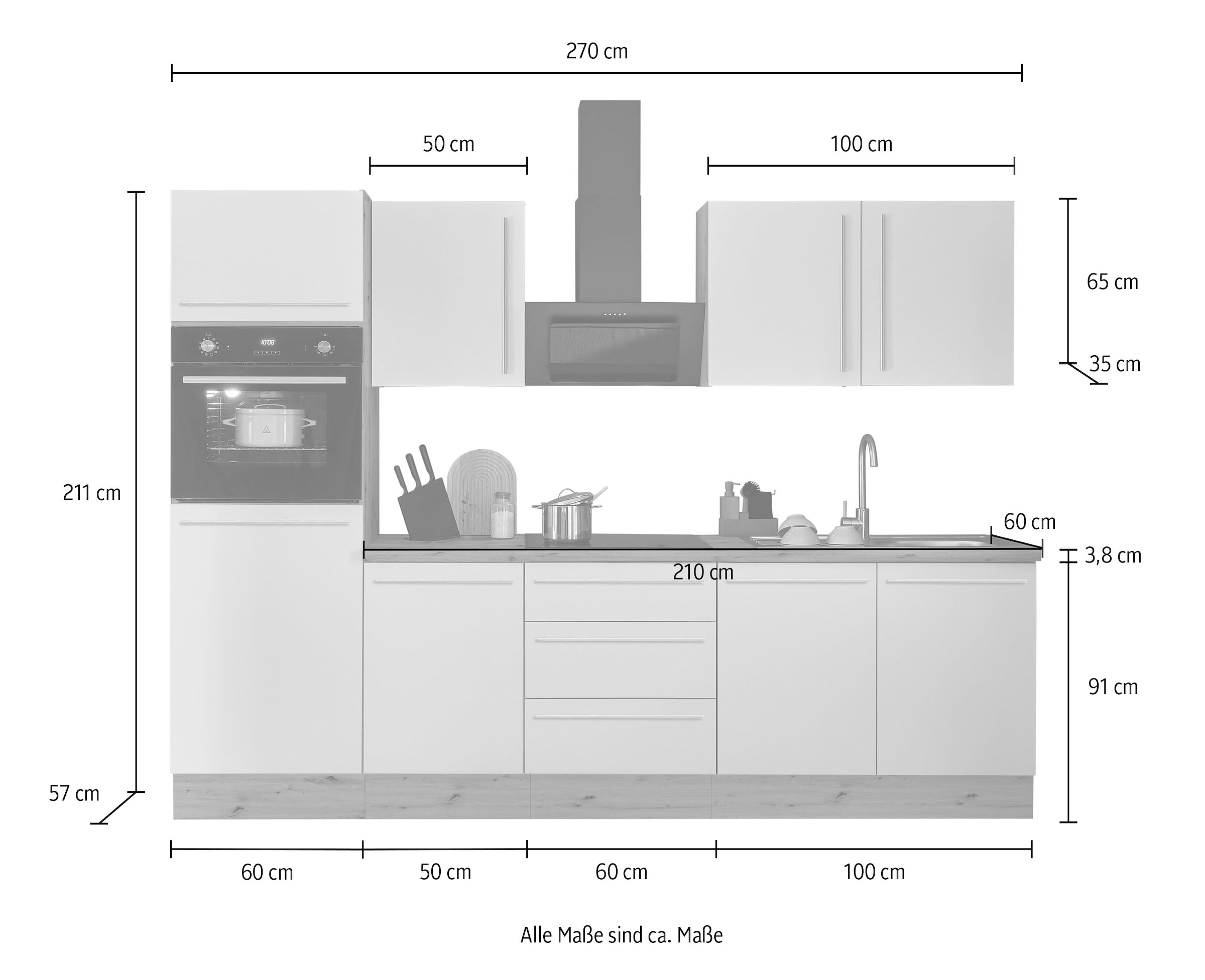 KOCHSTATION Küchenzeile »Florida«, Breite 270 cm, wahlweise mit E-Geräten,Softclose für Türen/Schubkästen