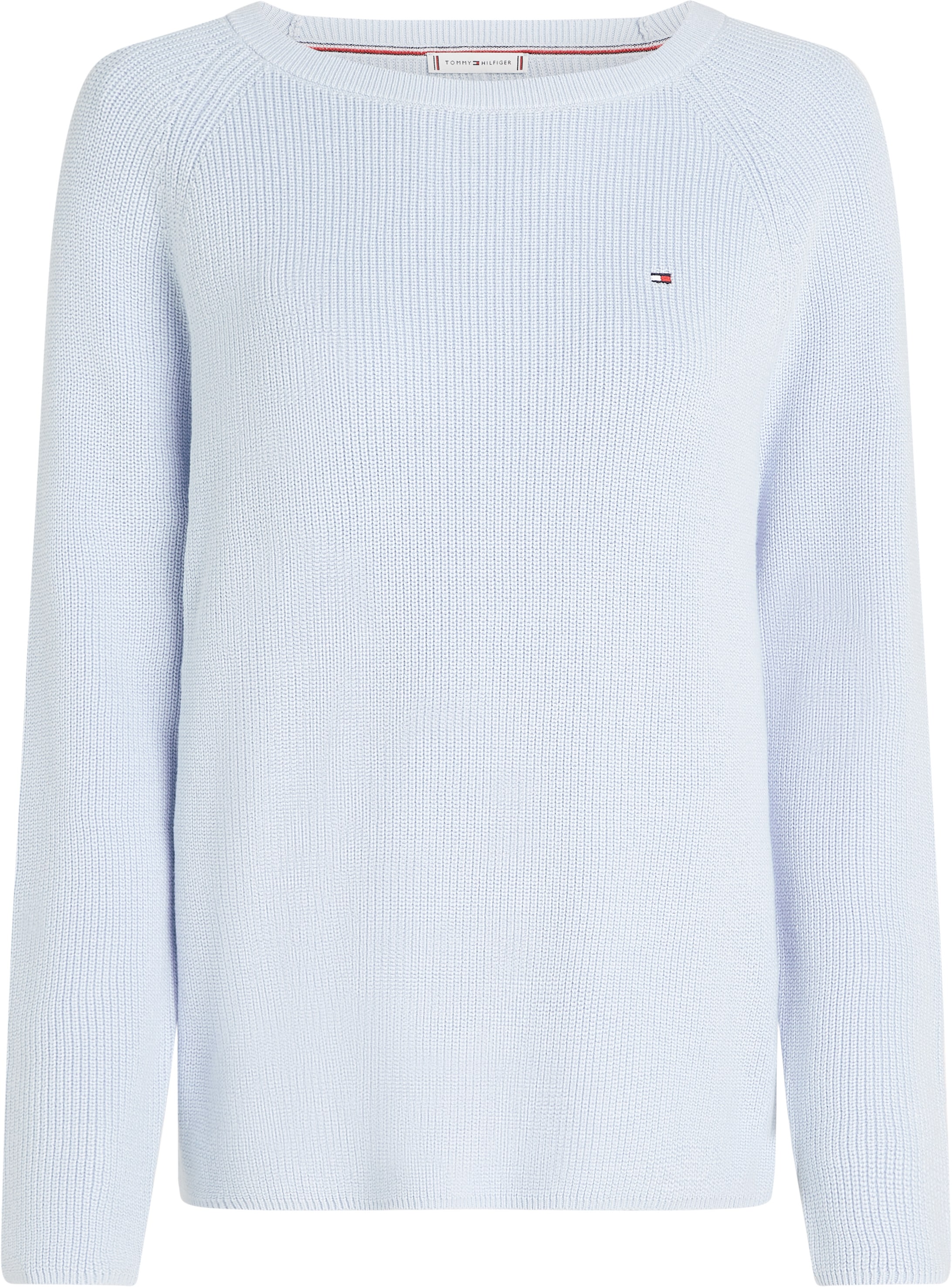 Tommy Hilfiger Strickpullover »CO CARDI FINE GG LS BOAT-NK SWT«, mit Raglanärmel, Logostickerei