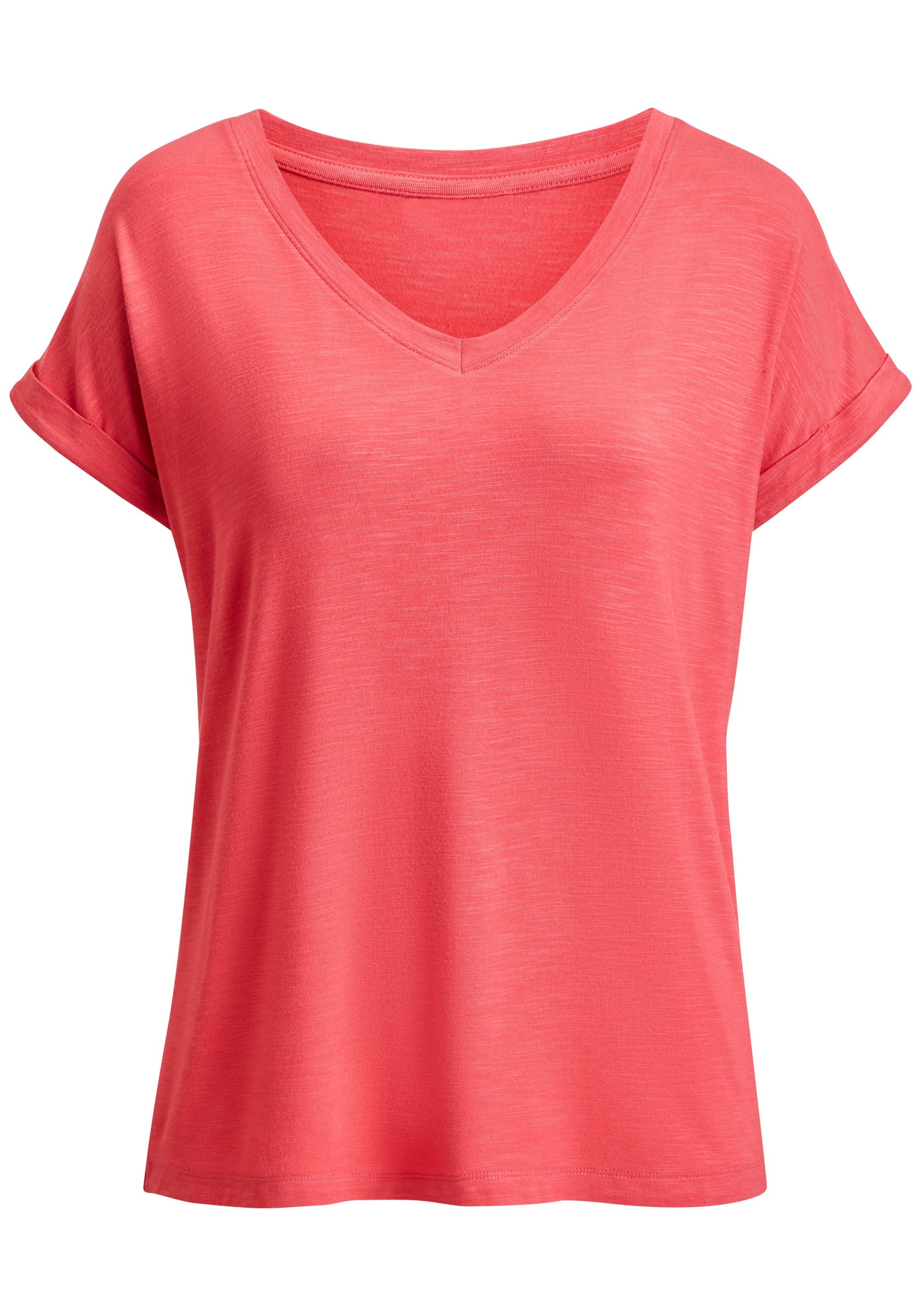 Beachtime by Lascana V-Shirt »mit fixiertem Ärmelumschlag« aus Viskose-Qualität