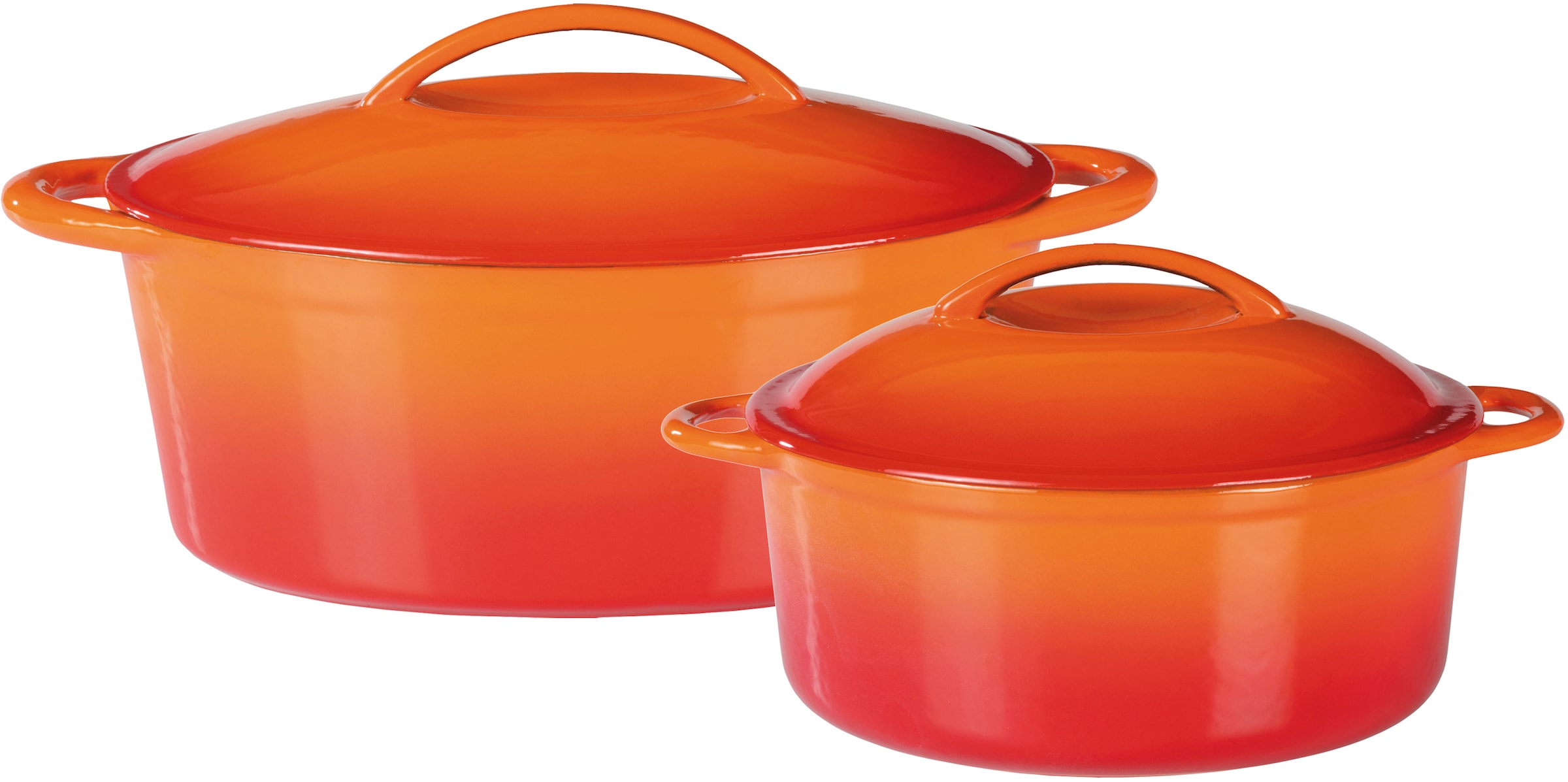 GSW Topf-Set »Orange Shadow«, Gusseisen, (Set, 4 tlg., 1x Kochtopf Ø 24 cm, 1 x Bräter 32x25 cm, je mit Deckel), Induktion