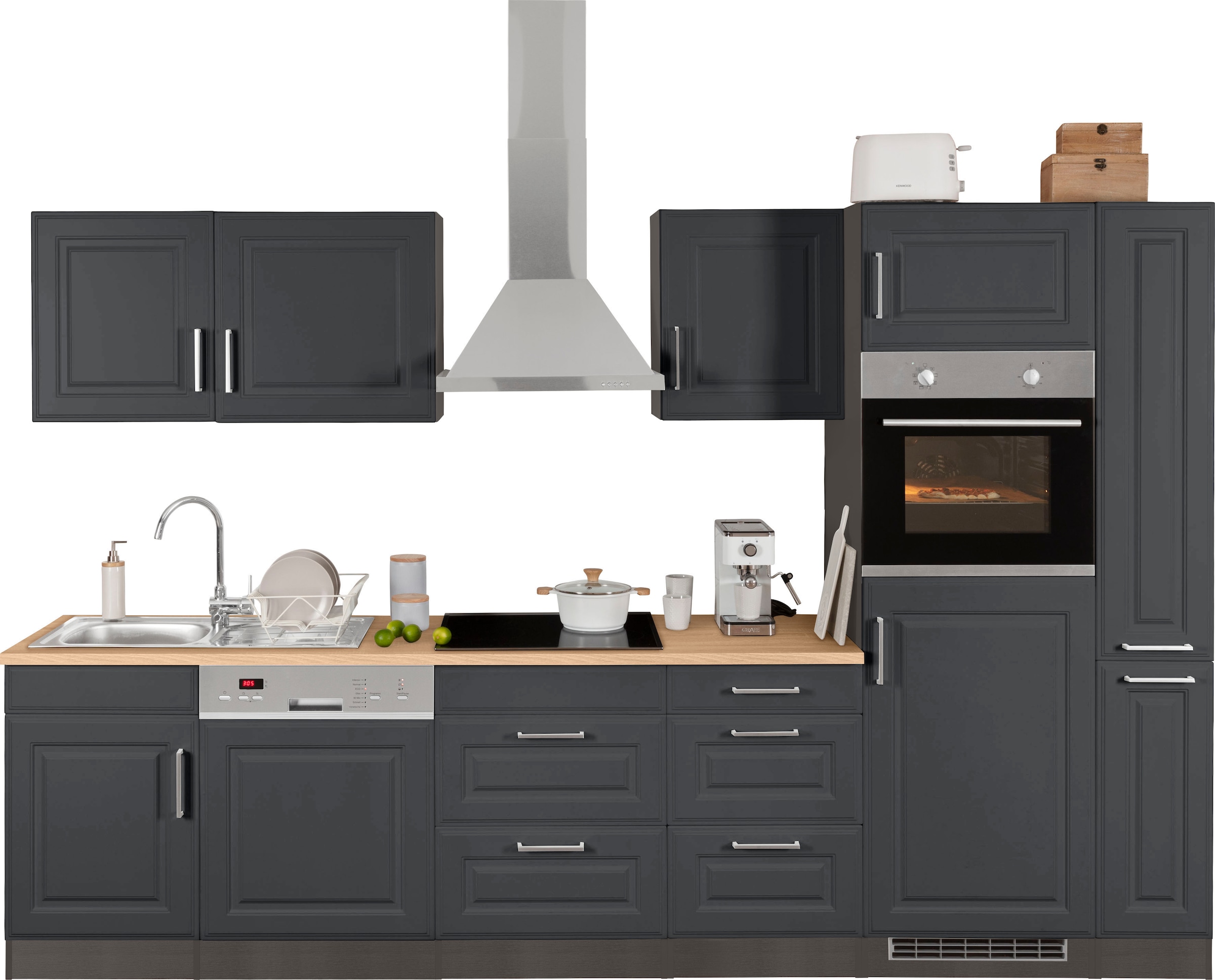 KOCHSTATION Küchenzeile »KS-Stockholm« Breite 310 cm, mit hochwertigen MDF Fronten im Landhaus-Stil