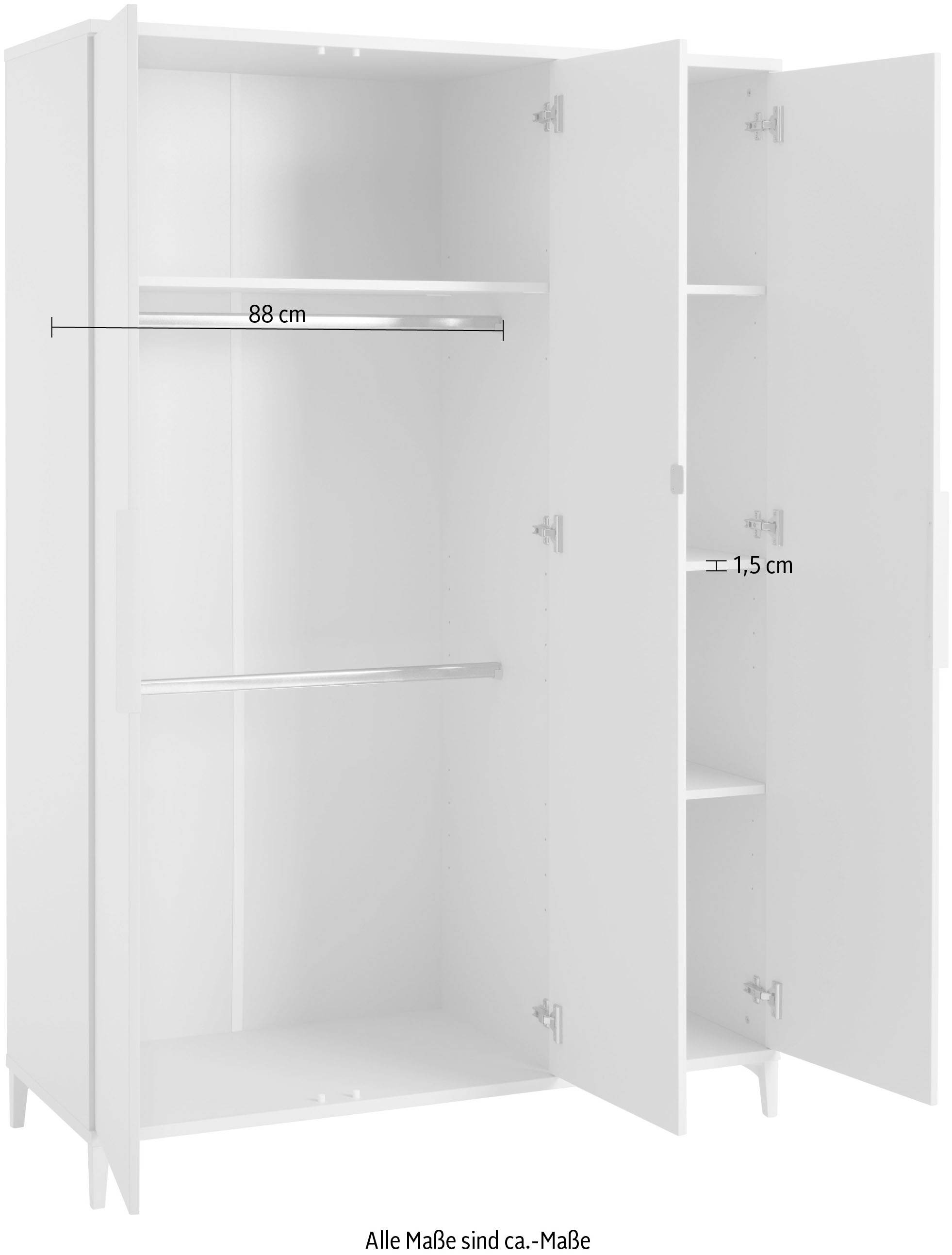 YUNY by PAIDI Kleiderschrank »SISTER LOU, yuny by PAIDI«, mit 3 Türen, inklusive 4 Einlegeböden und 2 Kleiderstangen
