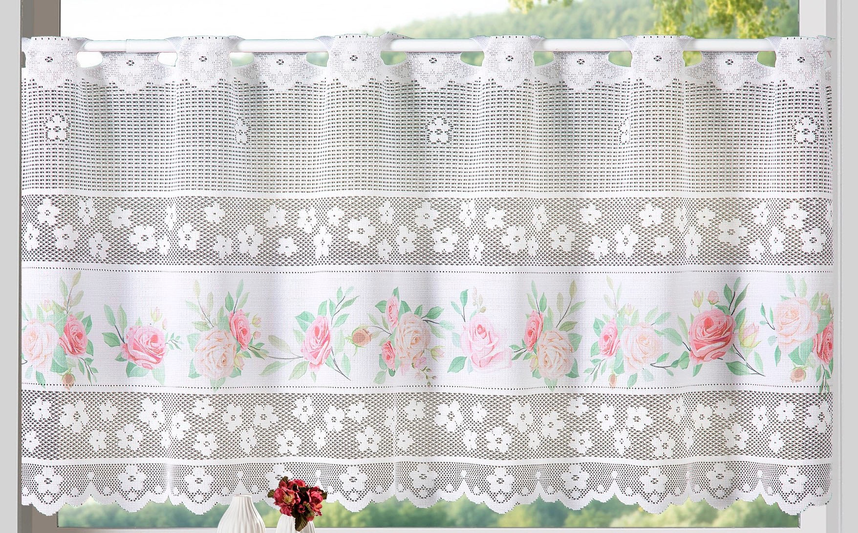 Weckbrodt Scheibengardine »Rosen« Stangendurchzug 1 Stk. tlg. Bistro, Jacqu günstig online kaufen